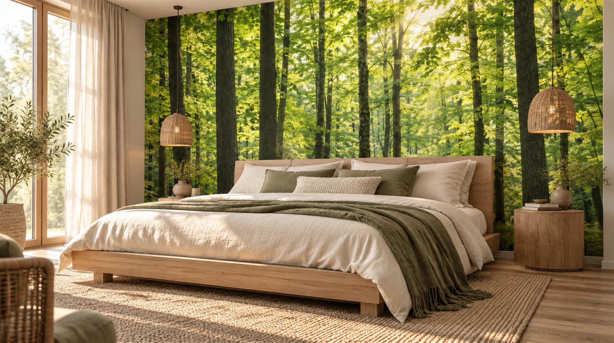 Green Woodland Trees Wallpaper Mural Scene