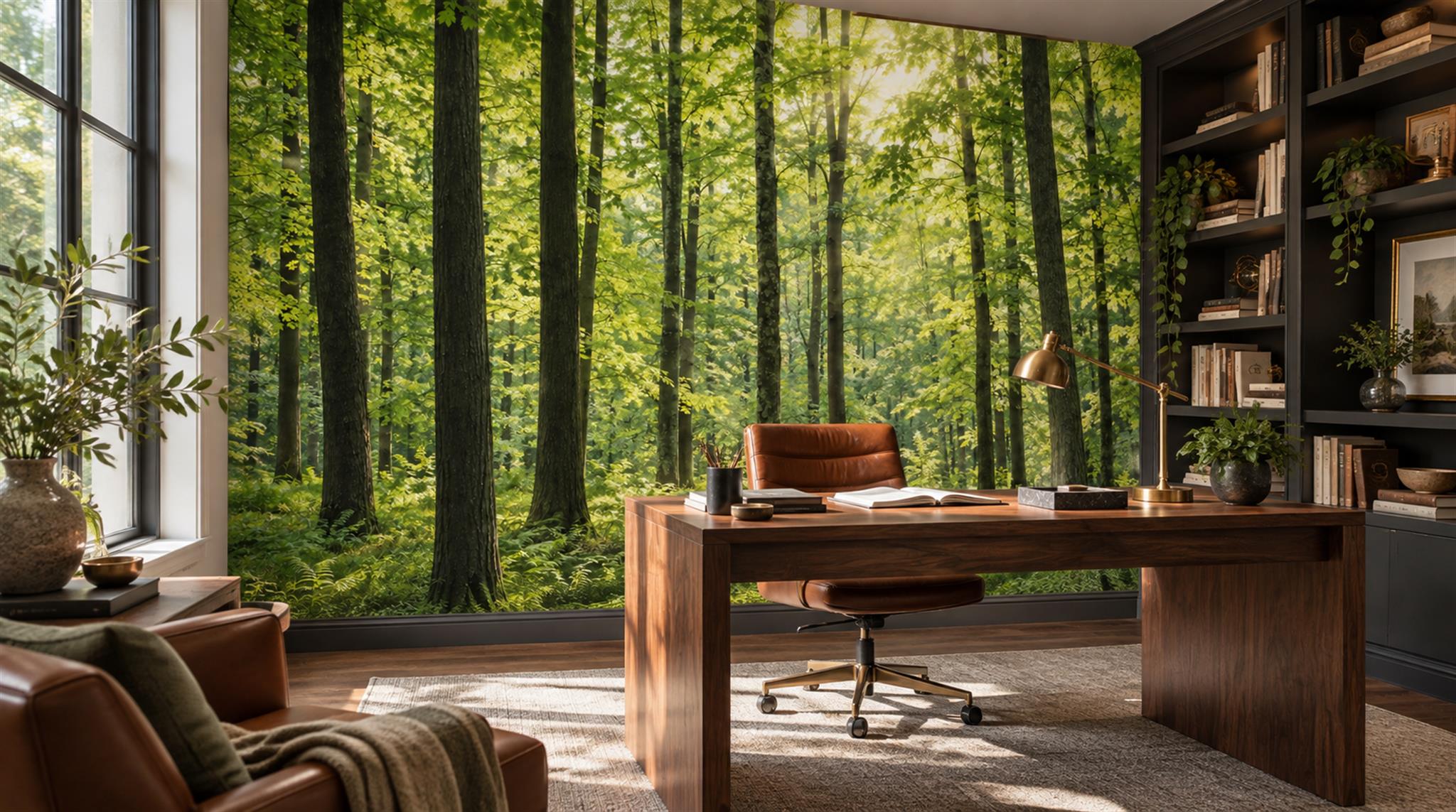 Green Woodland Trees Wallpaper Mural Scene