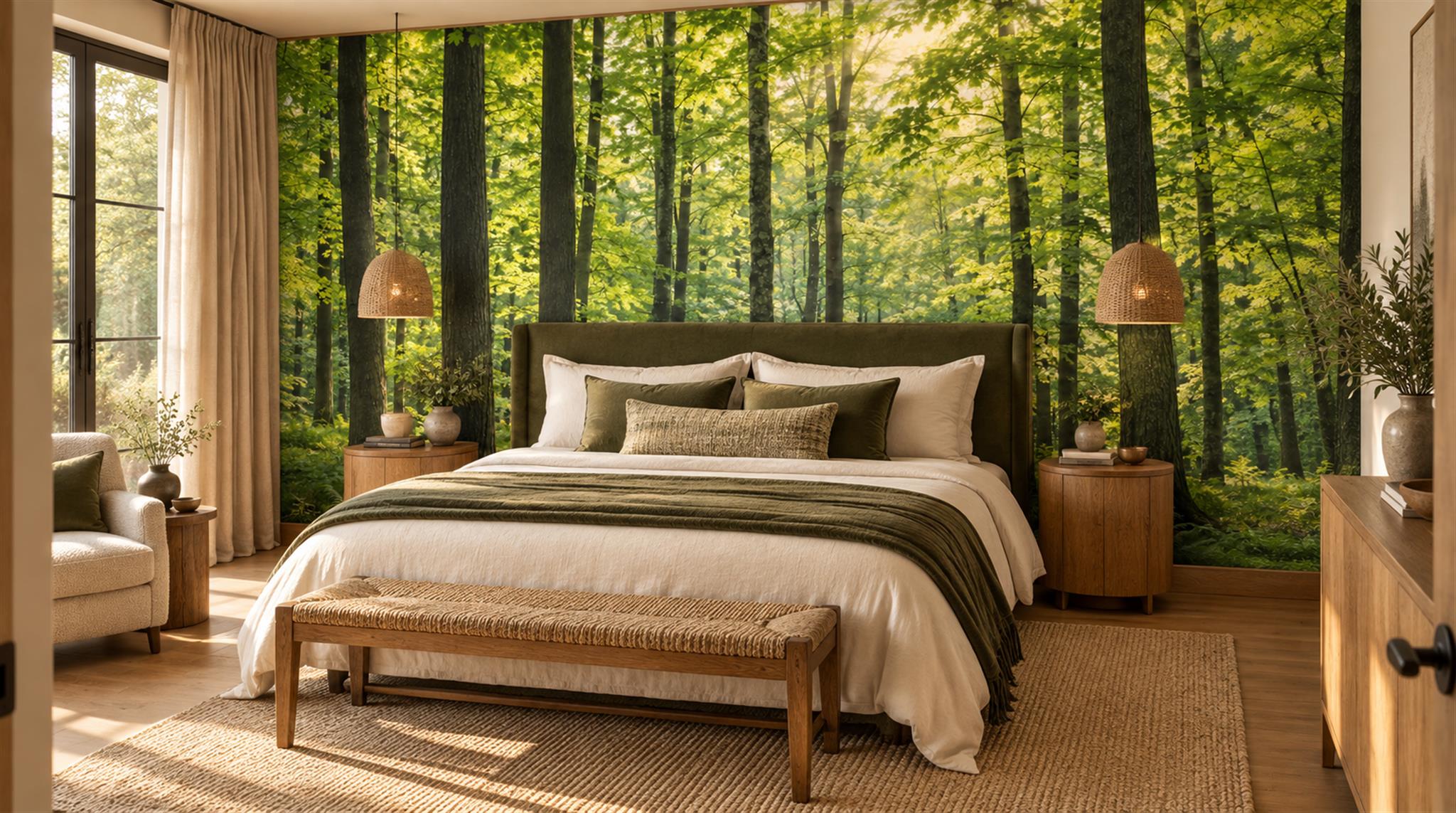 Green Woodland Trees Wallpaper Mural Scene