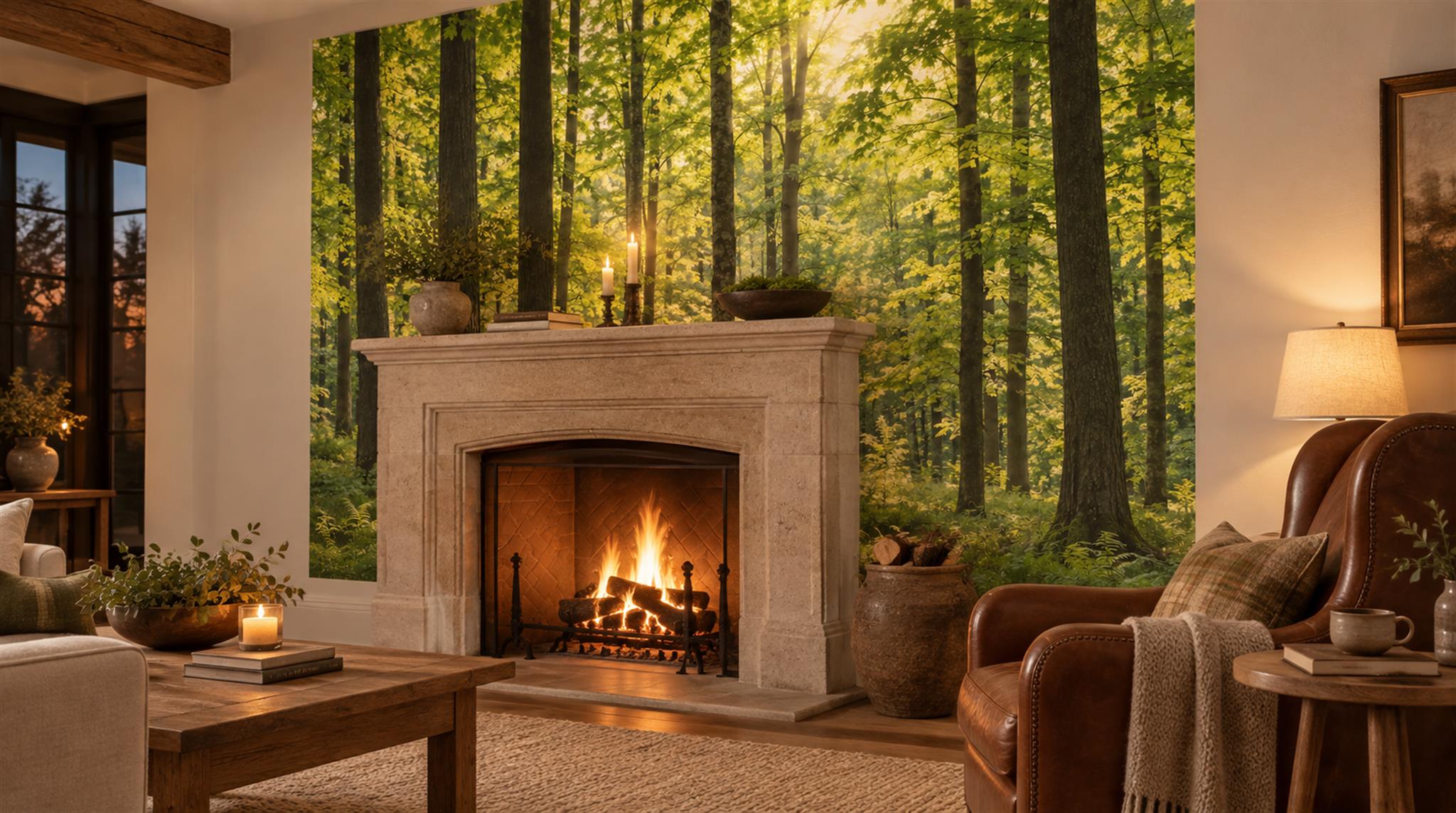 Green Woodland Trees Wallpaper Mural Scene