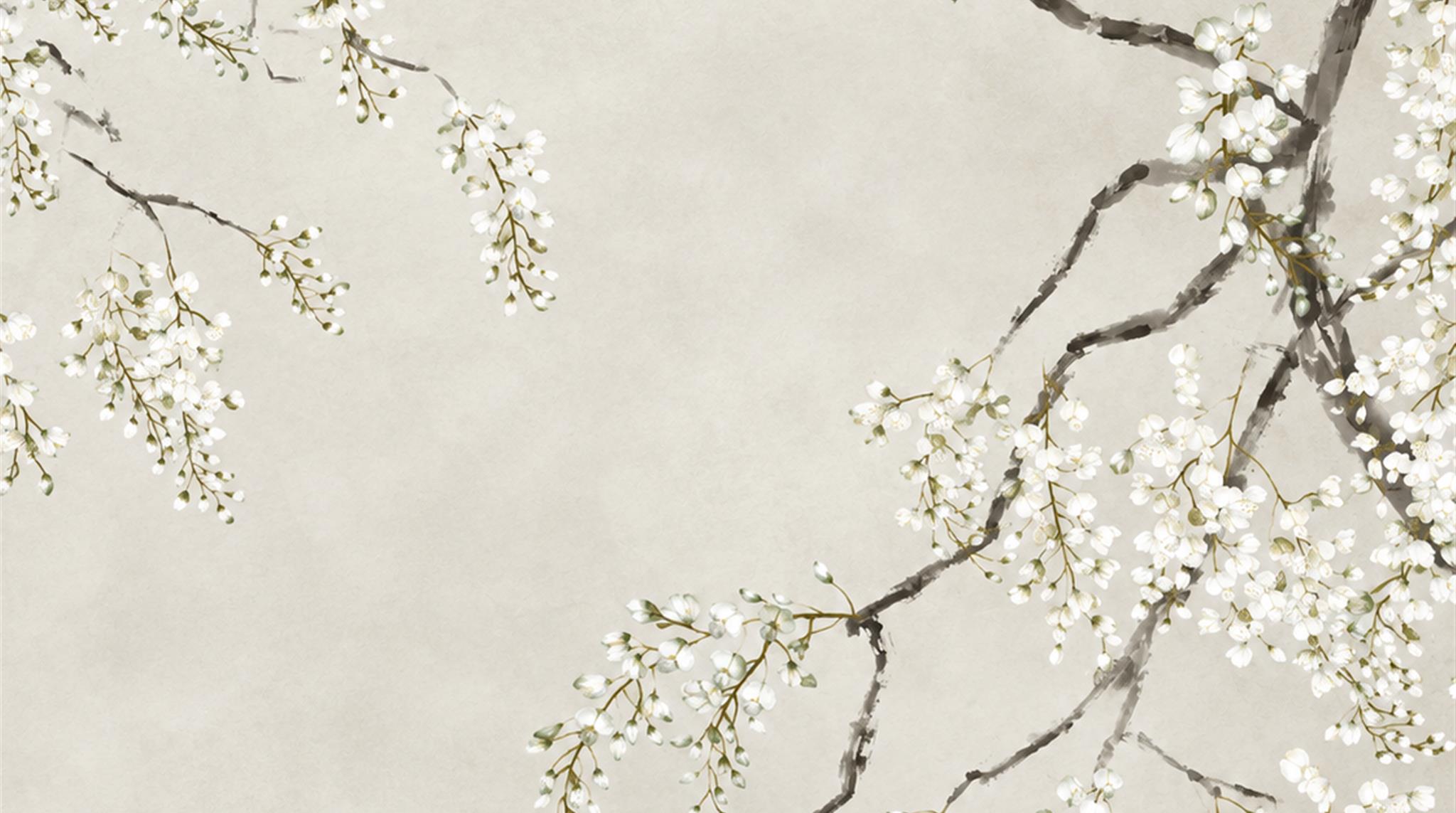 Ivory Blossom Branches Wallpaper Mural Main