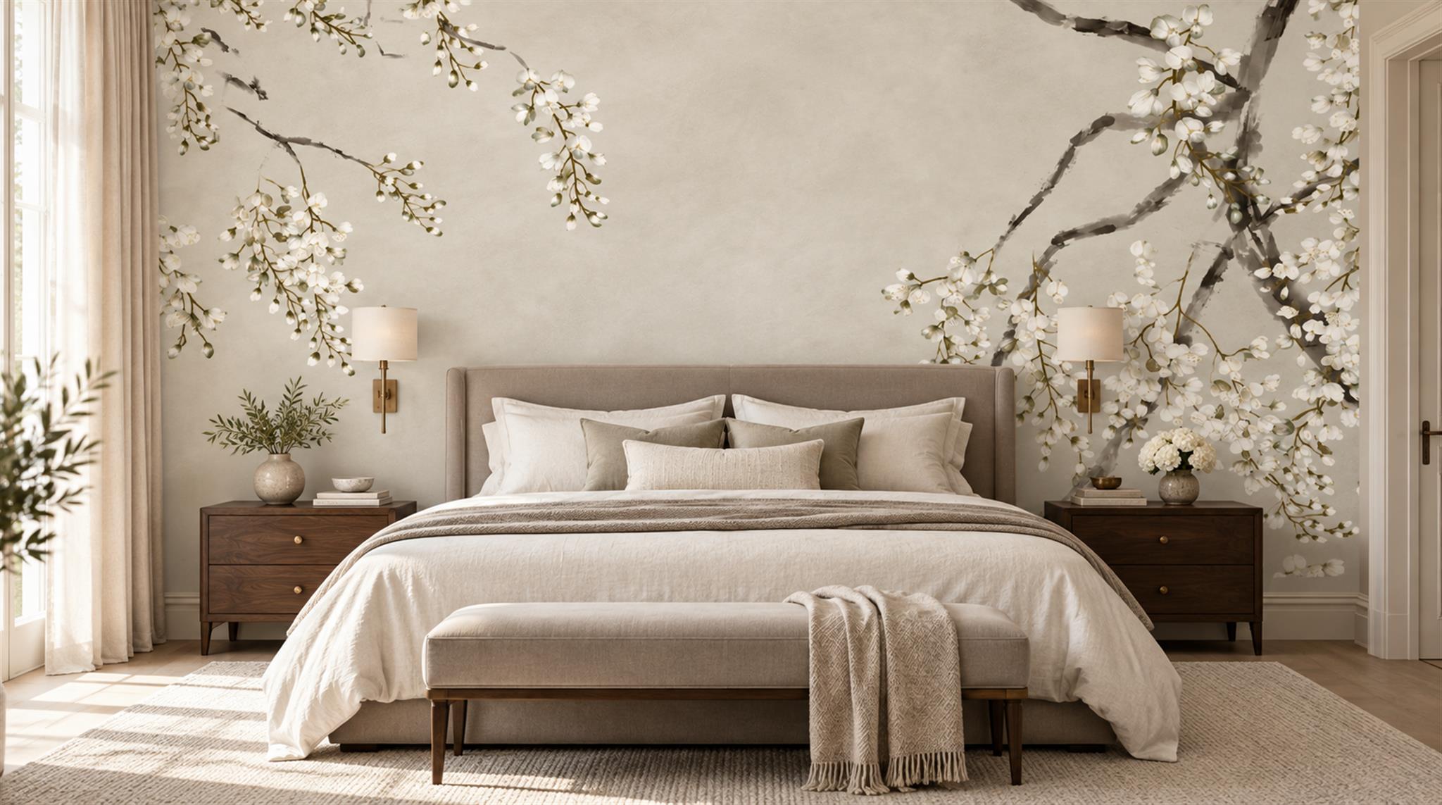 Ivory Blossom Branches Wallpaper Mural Main
