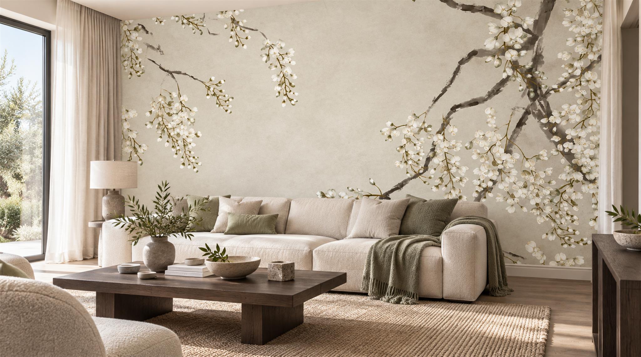 Ivory Blossom Branches Wallpaper Mural Scene