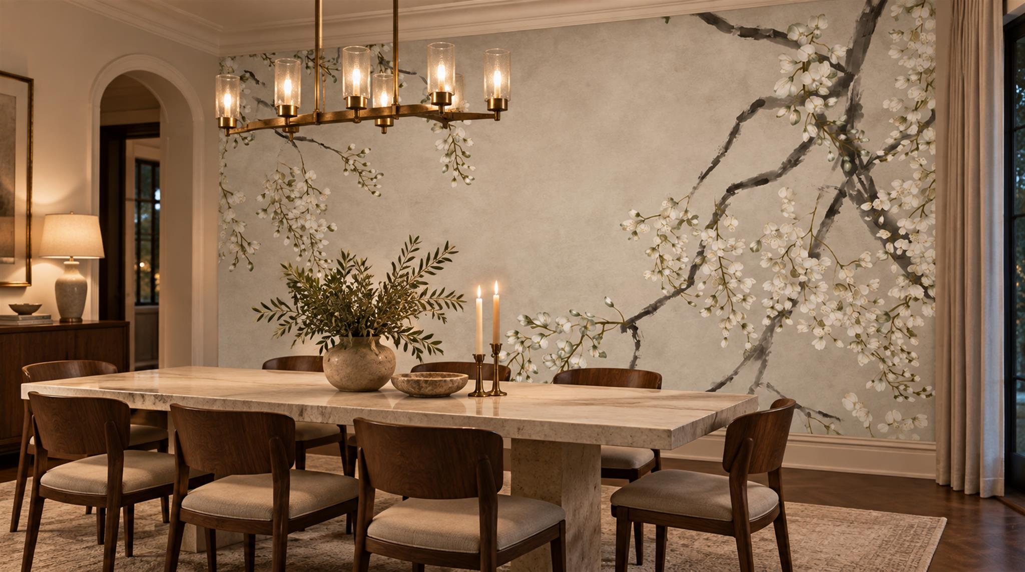Ivory Blossom Branches Wallpaper Mural Scene