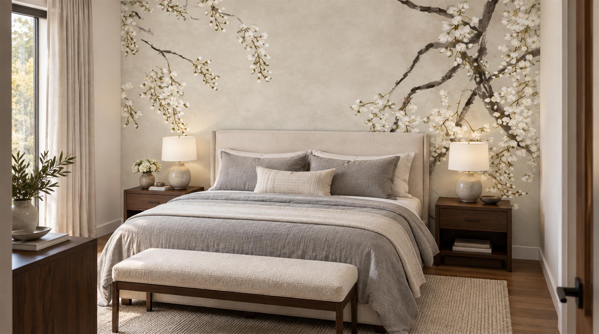 Ivory Blossom Branches Wallpaper Mural Scene