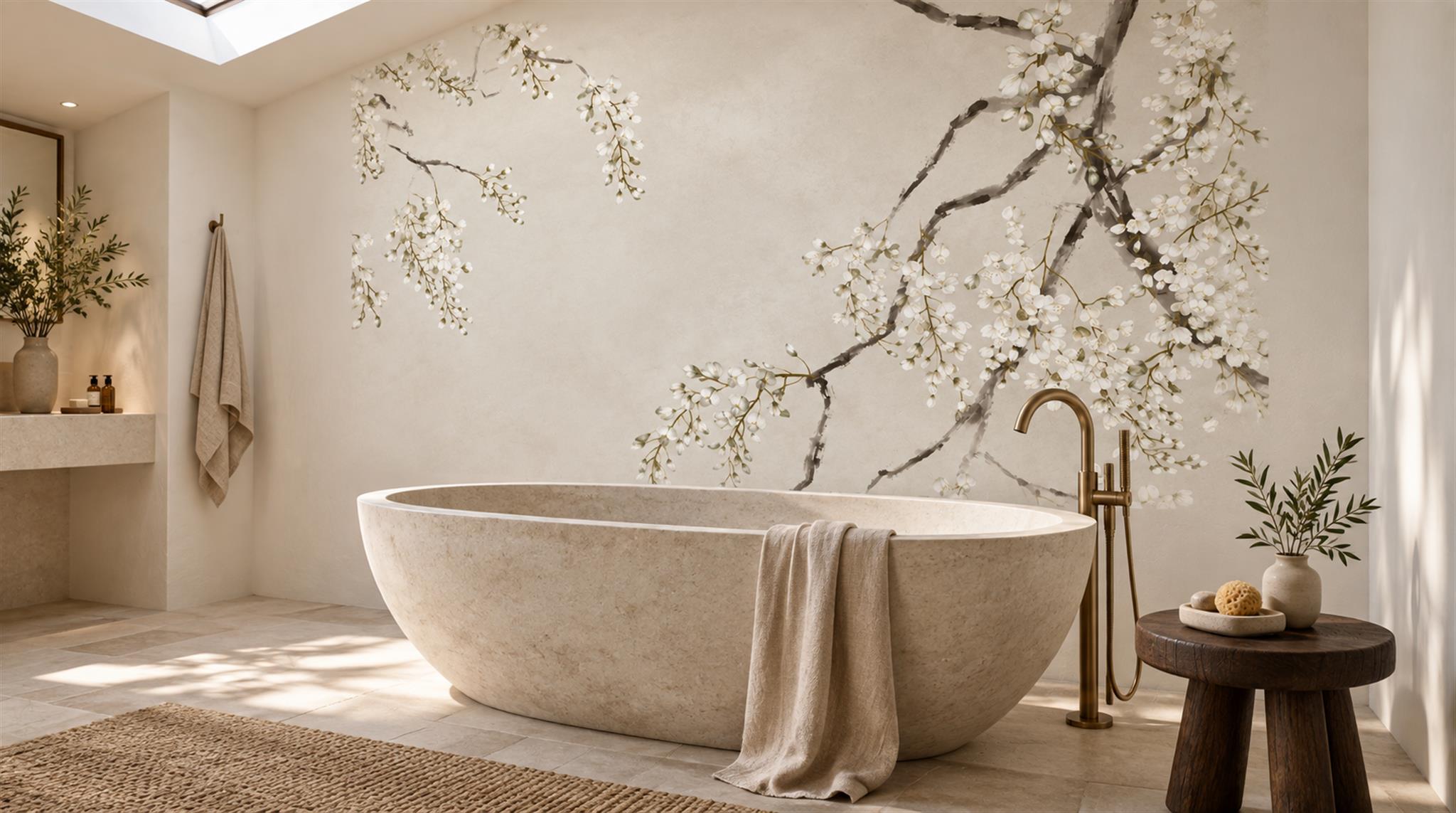 Ivory Blossom Branches Wallpaper Mural Scene