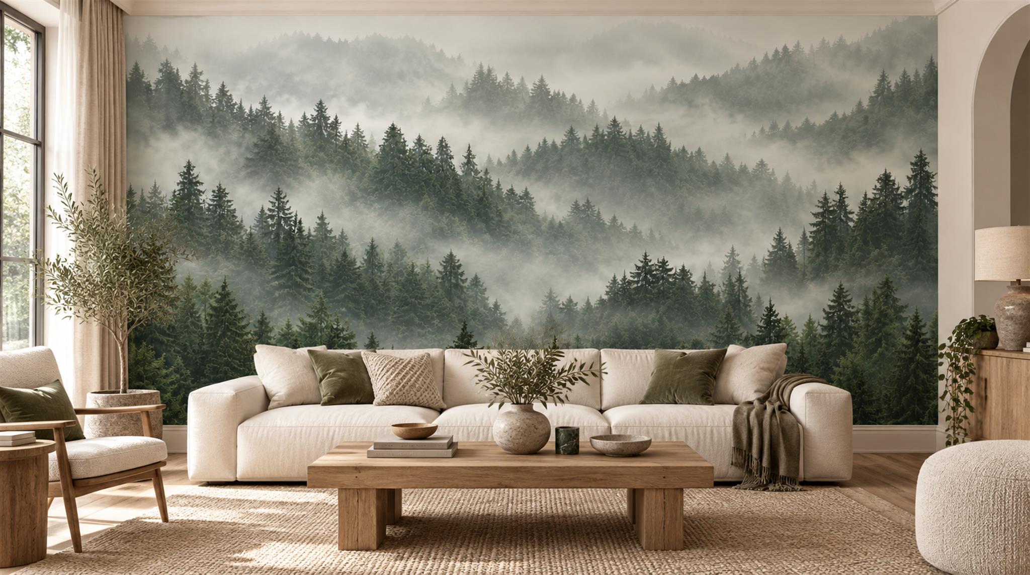 Grey Woodland Trees Wallpaper Mural Main