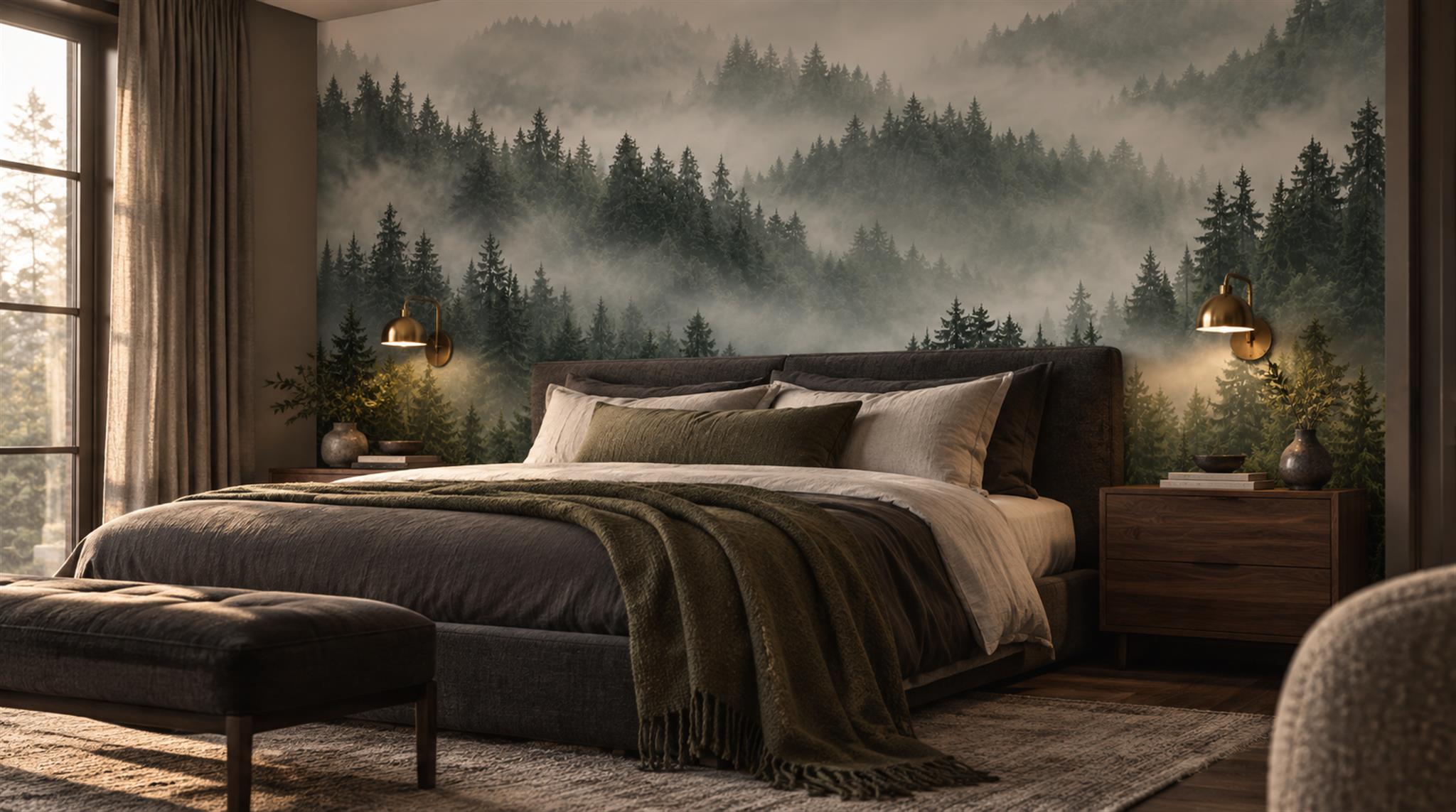 Grey Woodland Trees Wallpaper Mural Scene