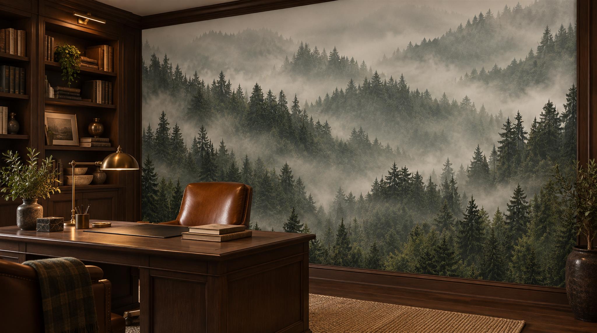 Grey Woodland Trees Wallpaper Mural Scene