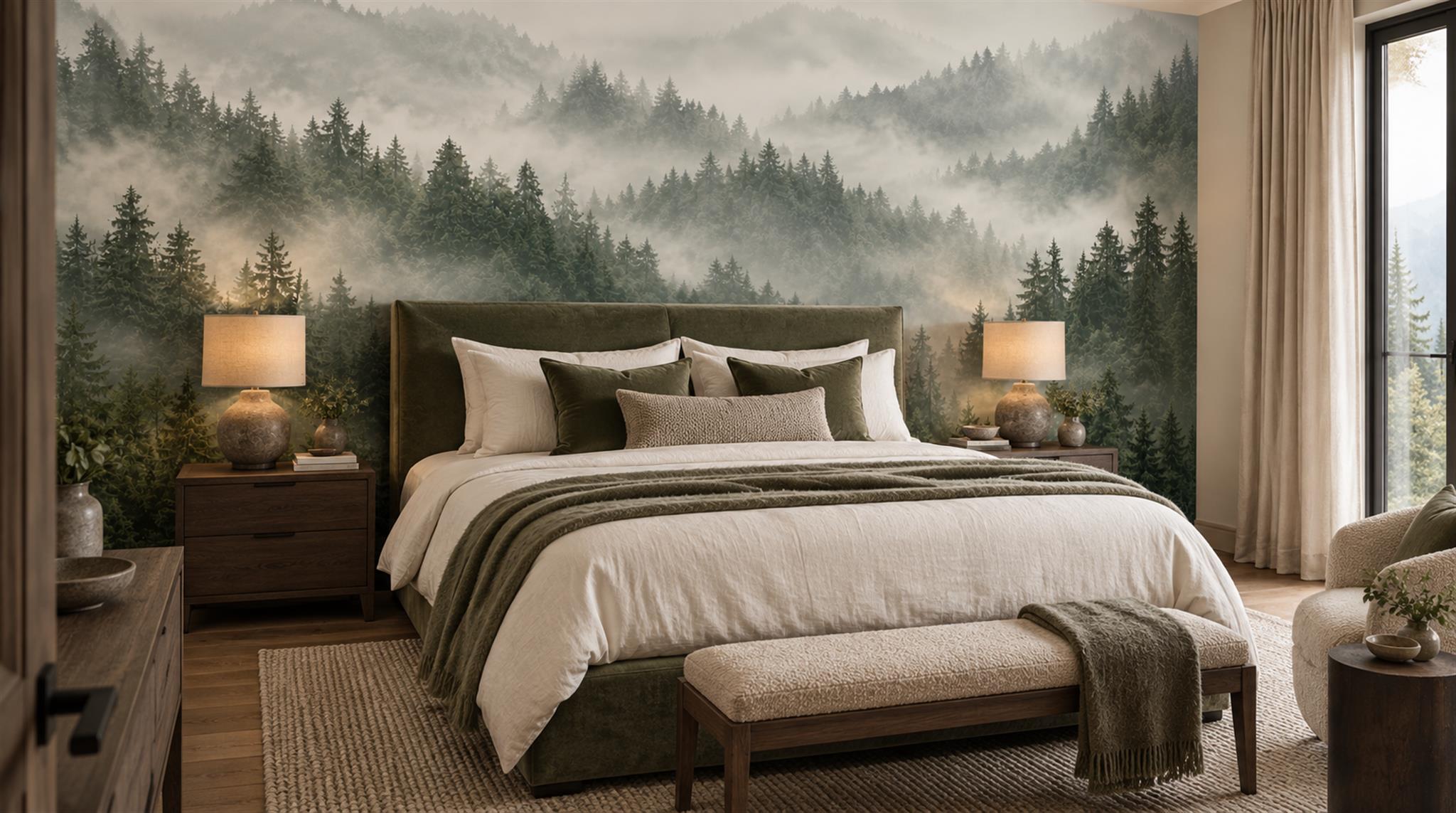 Grey Woodland Trees Wallpaper Mural Scene