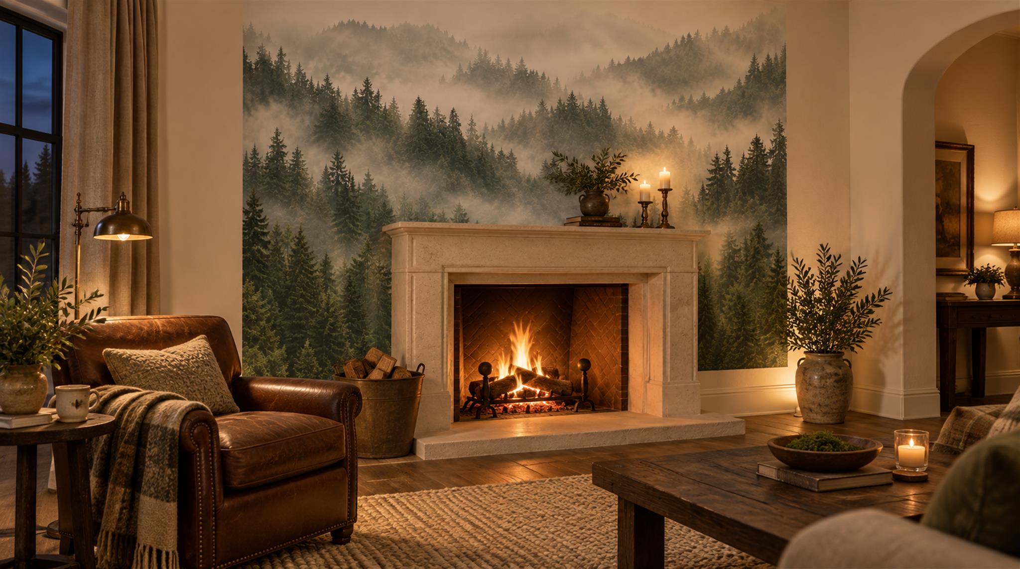 Grey Woodland Trees Wallpaper Mural Scene