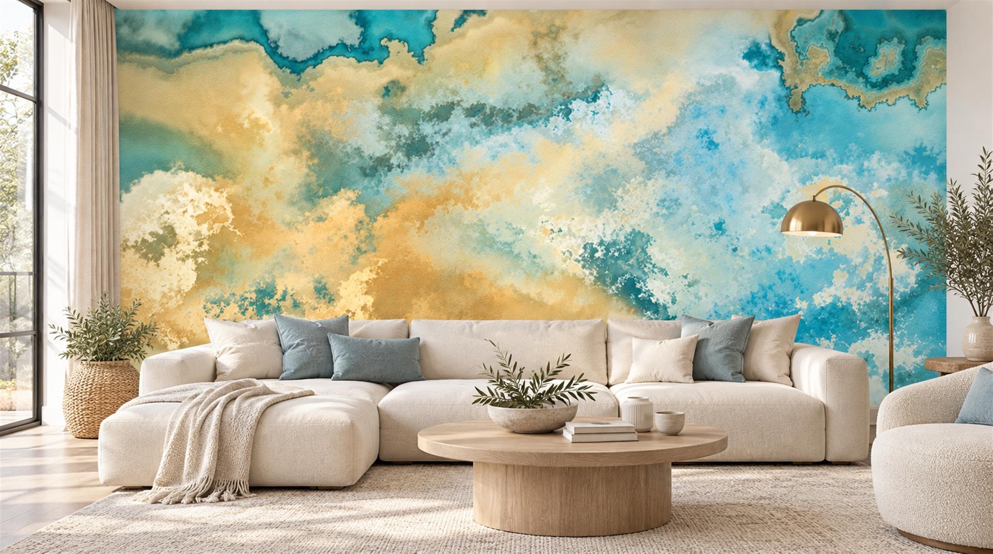 Aqua Soft Cloudscape Wallpaper Mural Main