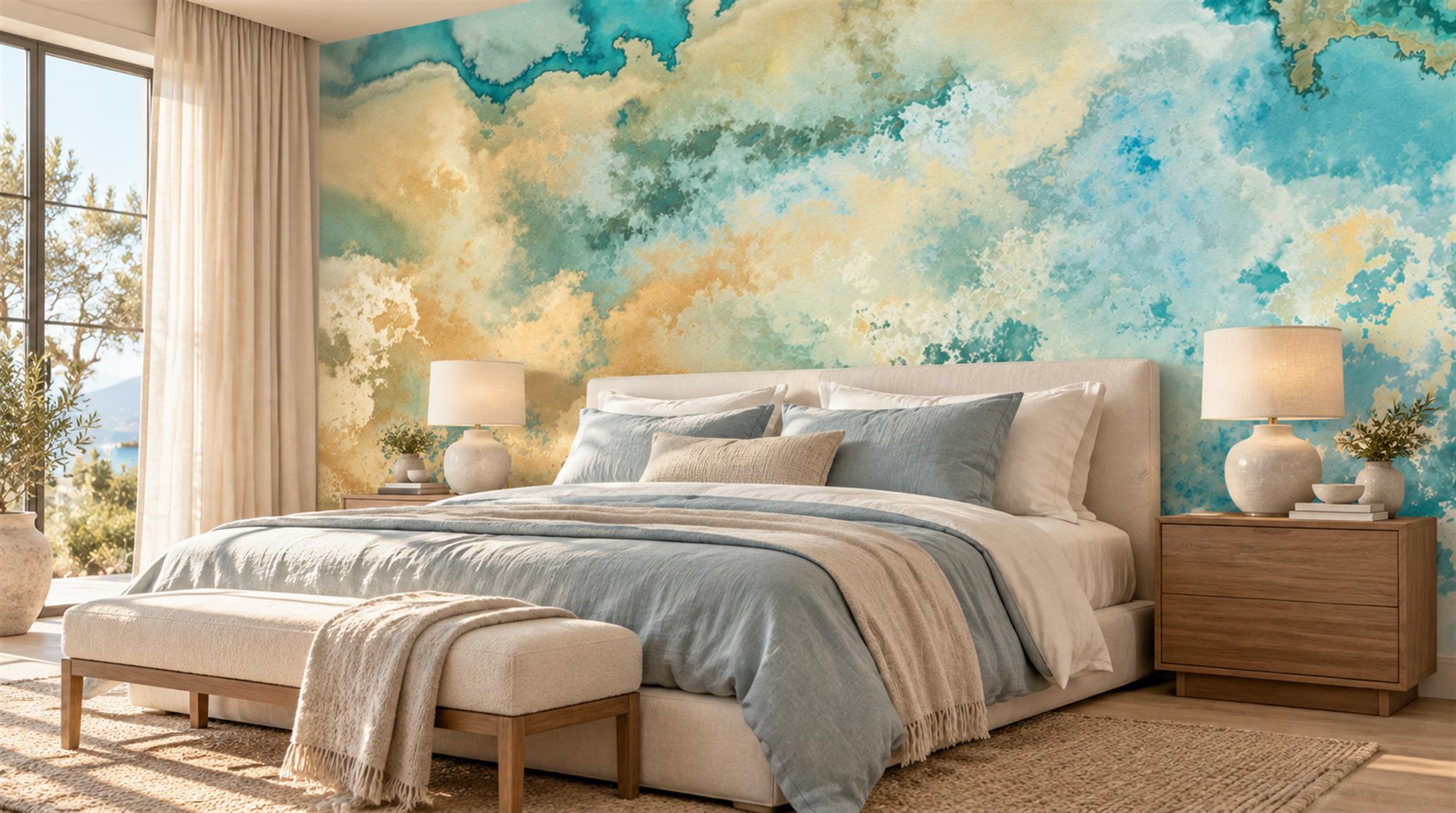 Aqua Soft Cloudscape Wallpaper Mural Scene