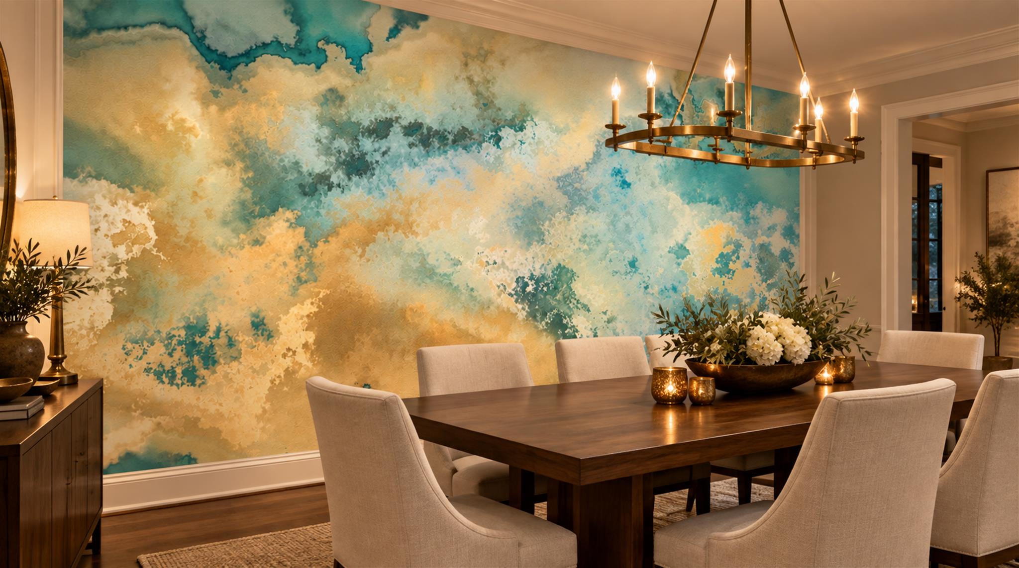 Aqua Soft Cloudscape Wallpaper Mural Scene