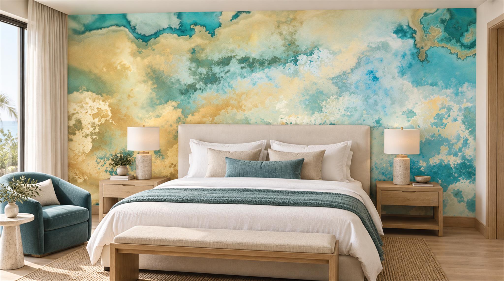 Aqua Soft Cloudscape Wallpaper Mural Scene