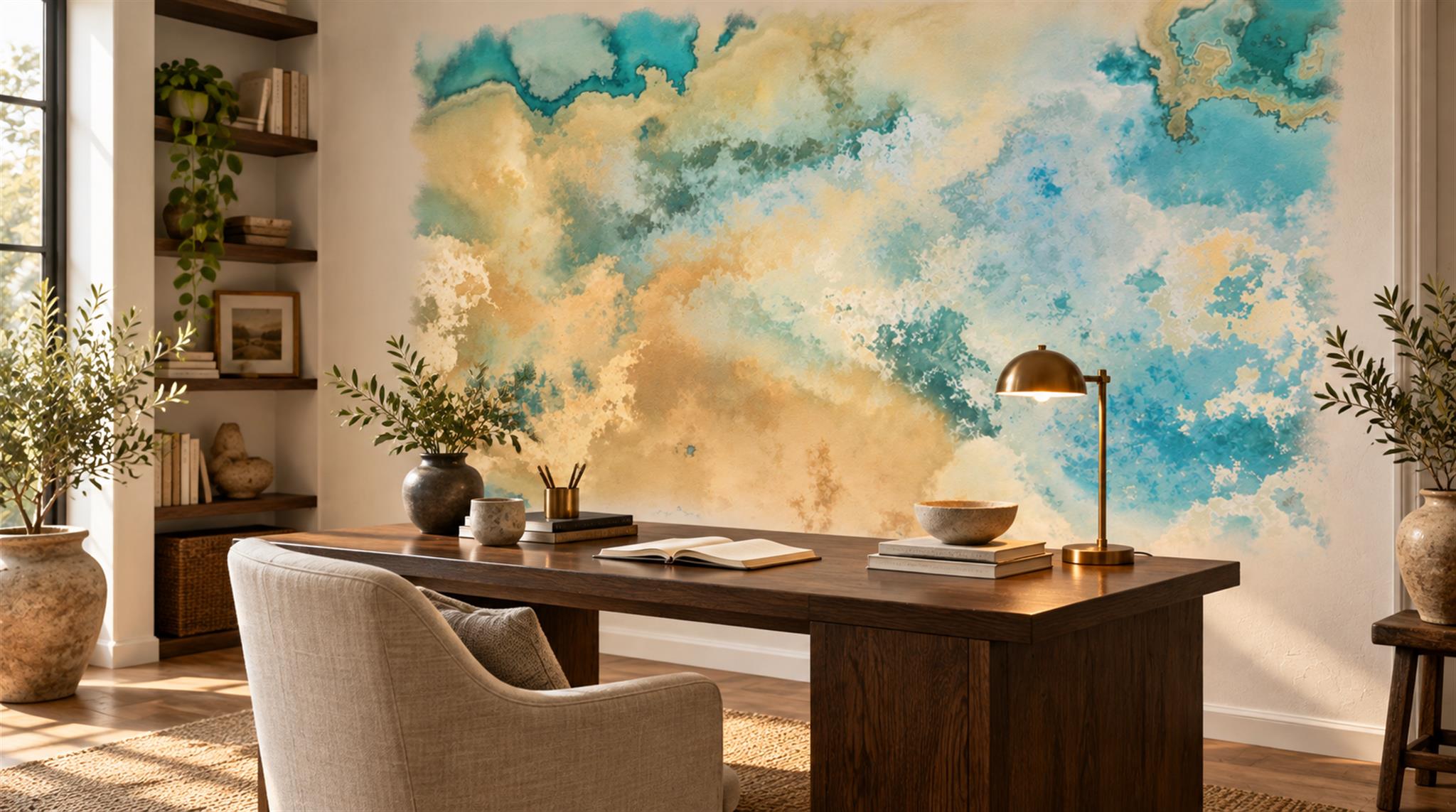 Aqua Soft Cloudscape Wallpaper Mural Scene