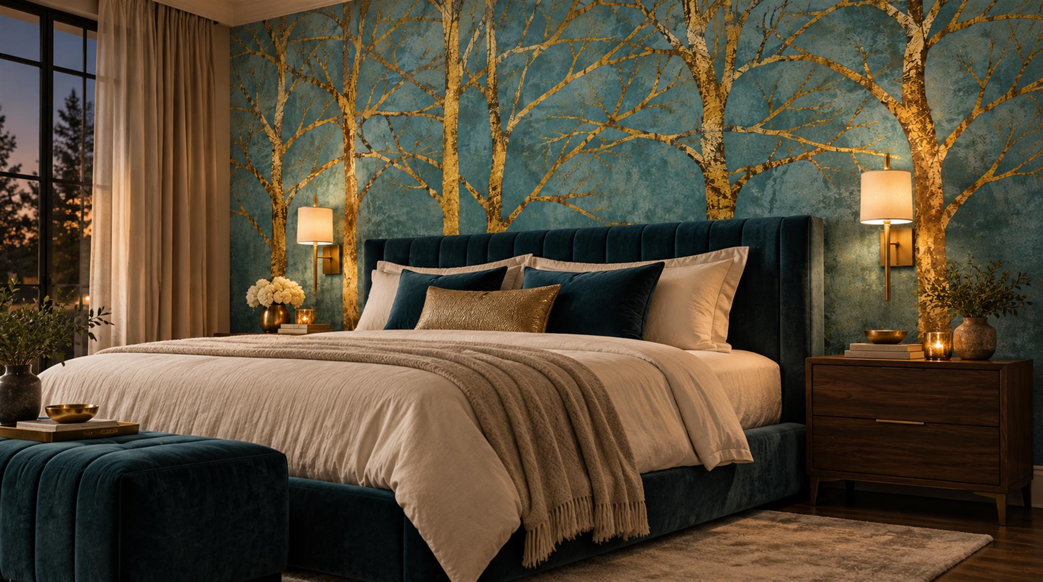 Teal Decorative Wall Art Wallpaper Mural Scene