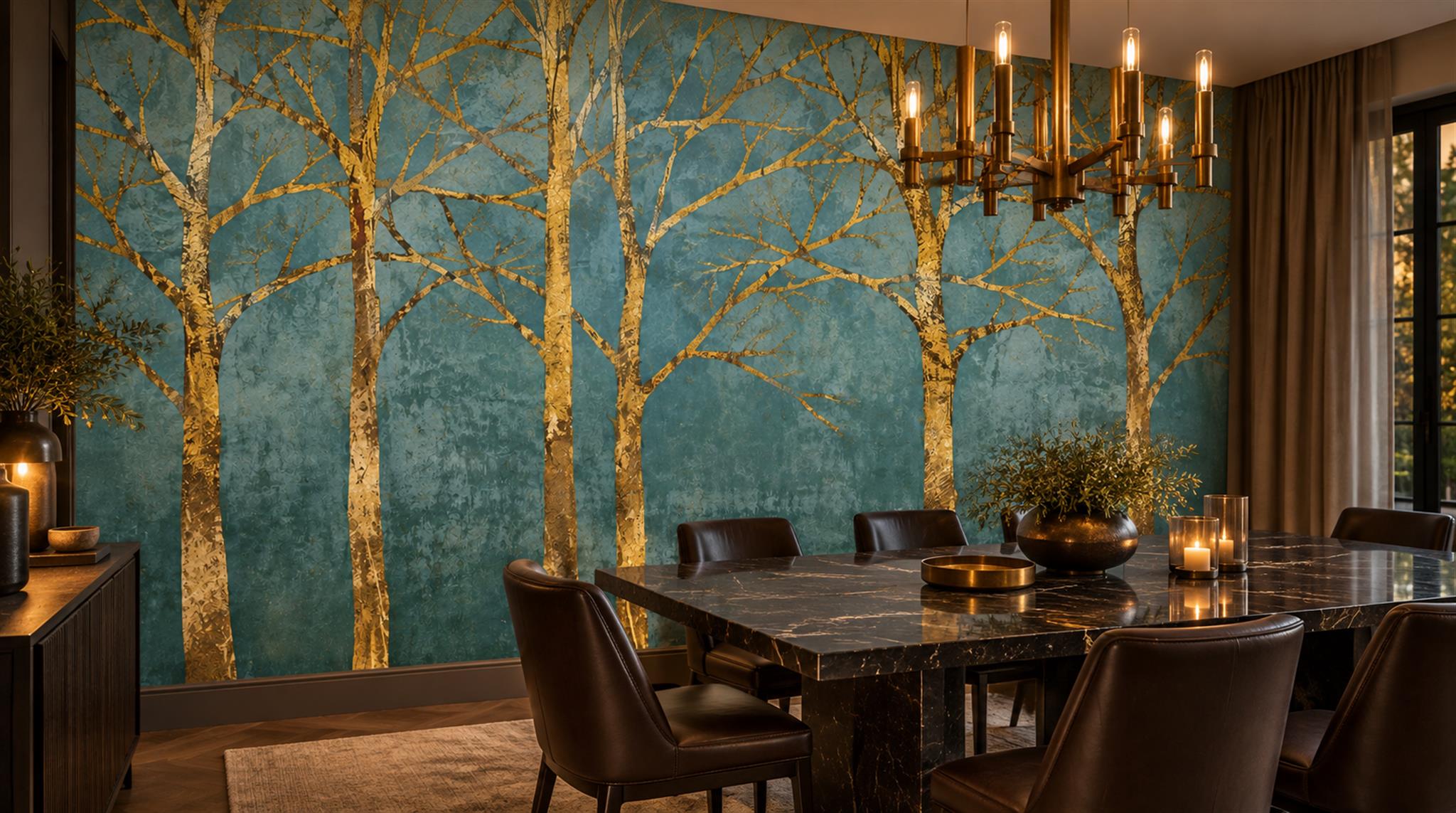Teal Decorative Wall Art Wallpaper Mural Scene