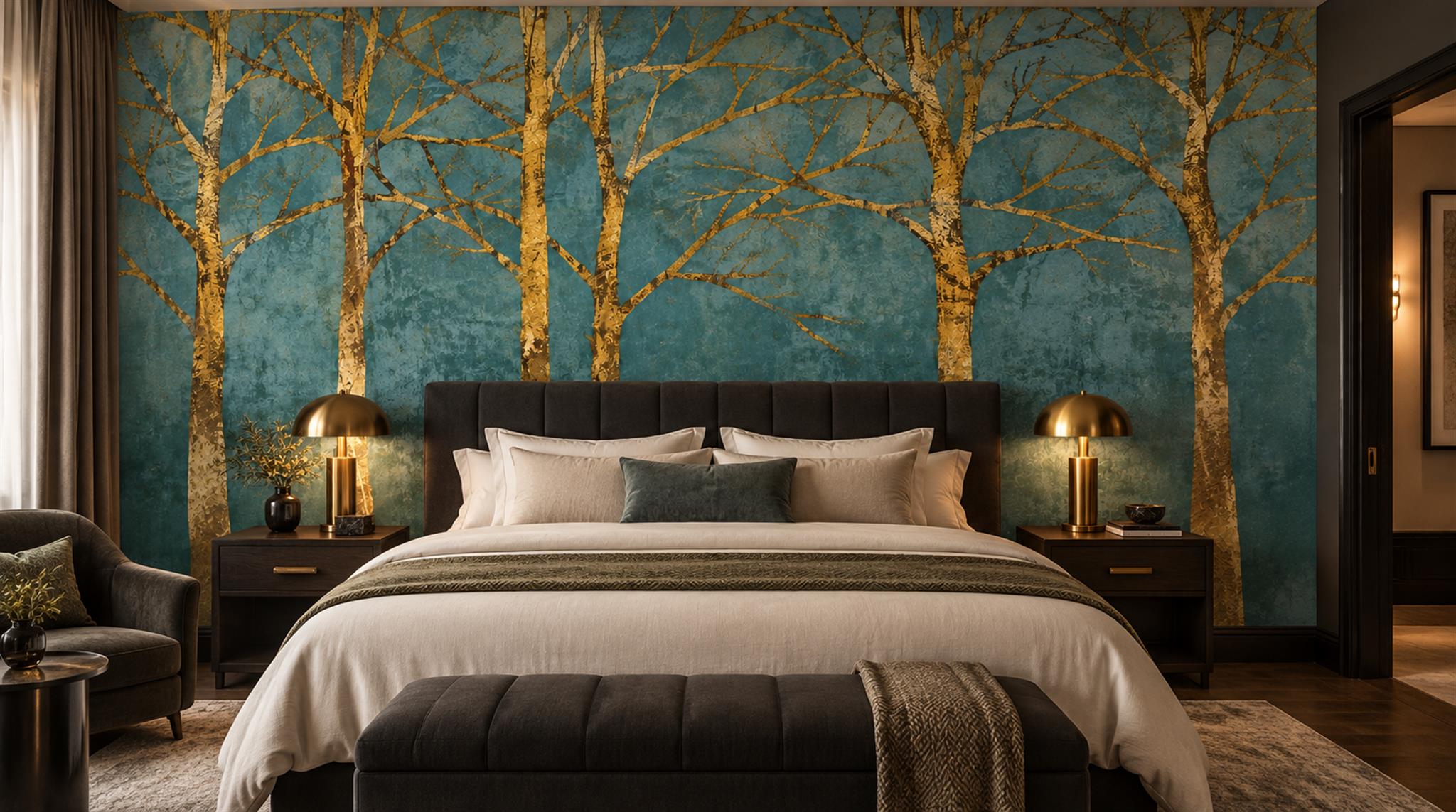 Teal Decorative Wall Art Wallpaper Mural Scene