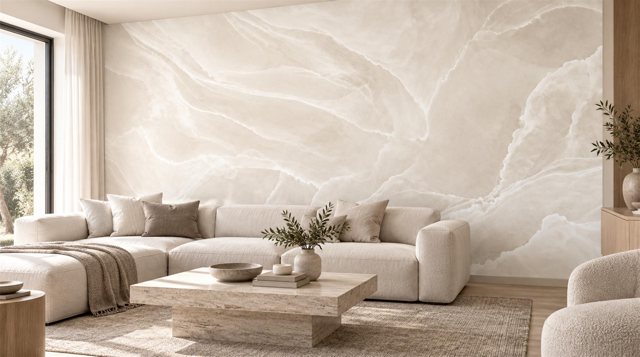 Ivory Marble Veining Wallpaper Mural Scene