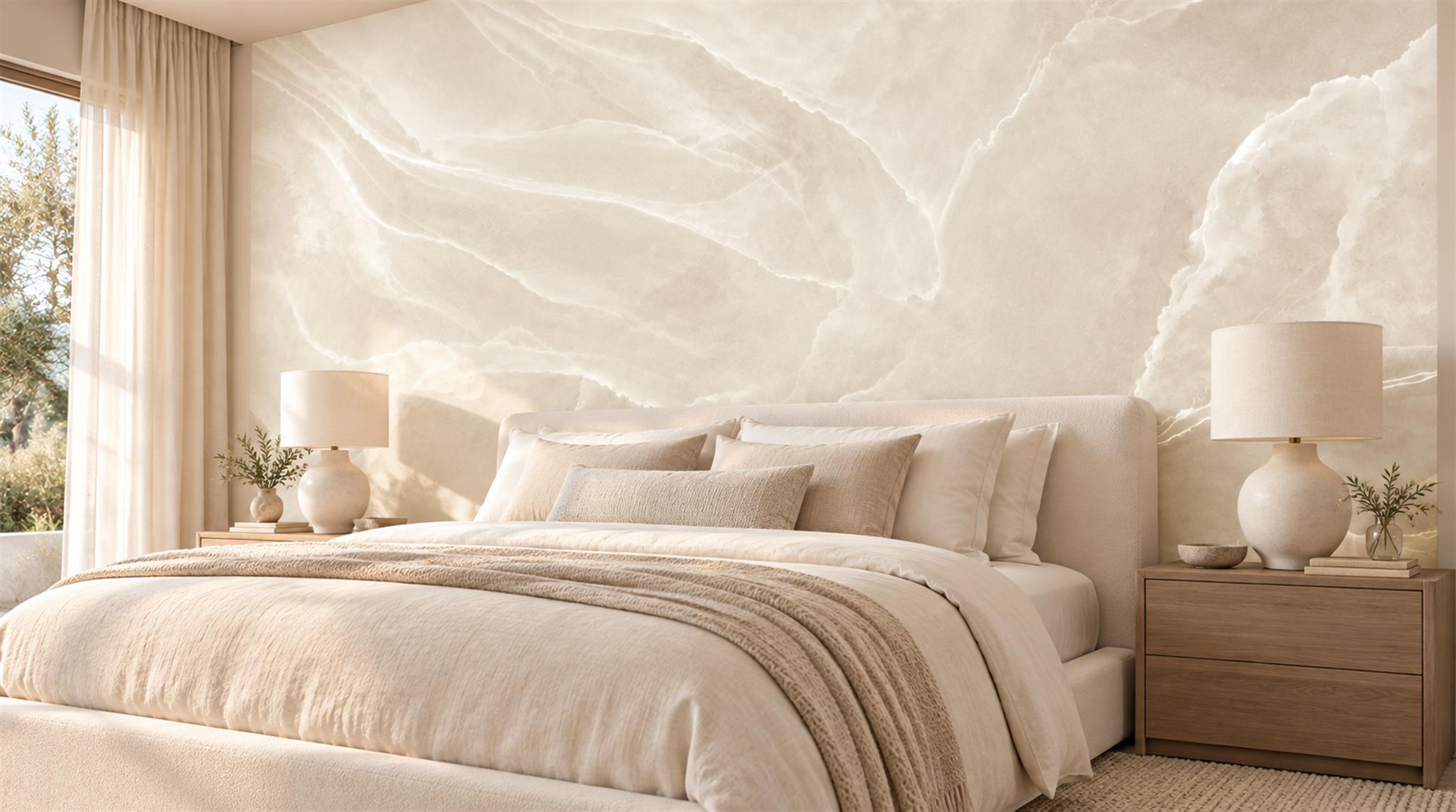 Ivory Marble Veining Wallpaper Mural Scene