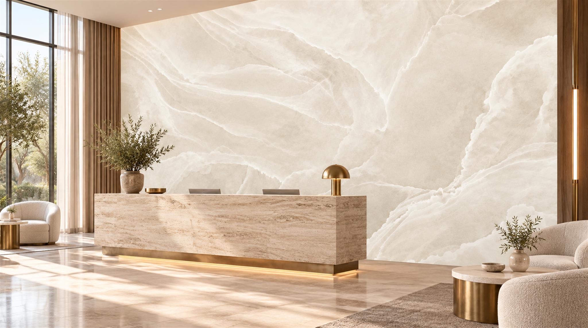 Ivory Marble Veining Wallpaper Mural Scene