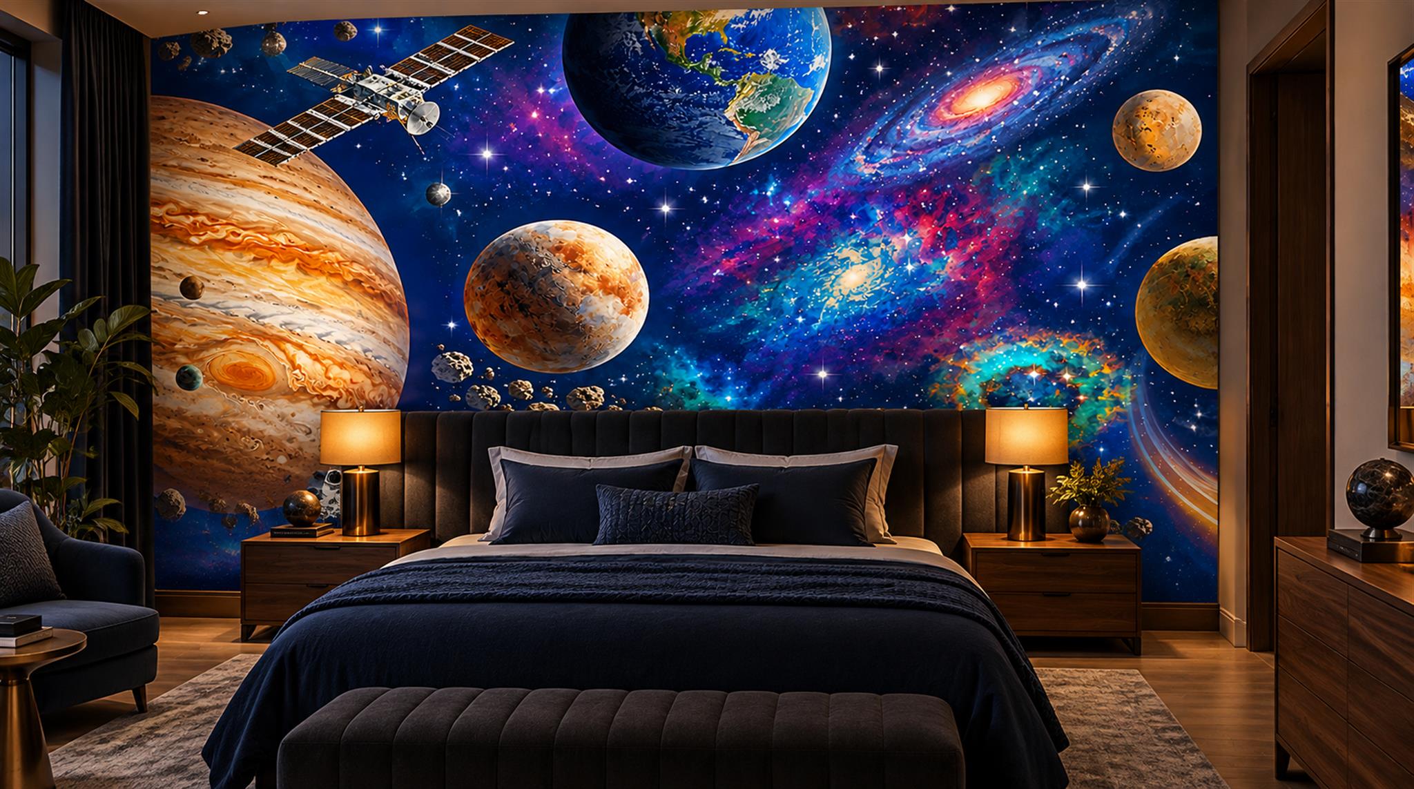 Navy Galaxy Forms Wallpaper Mural Scene