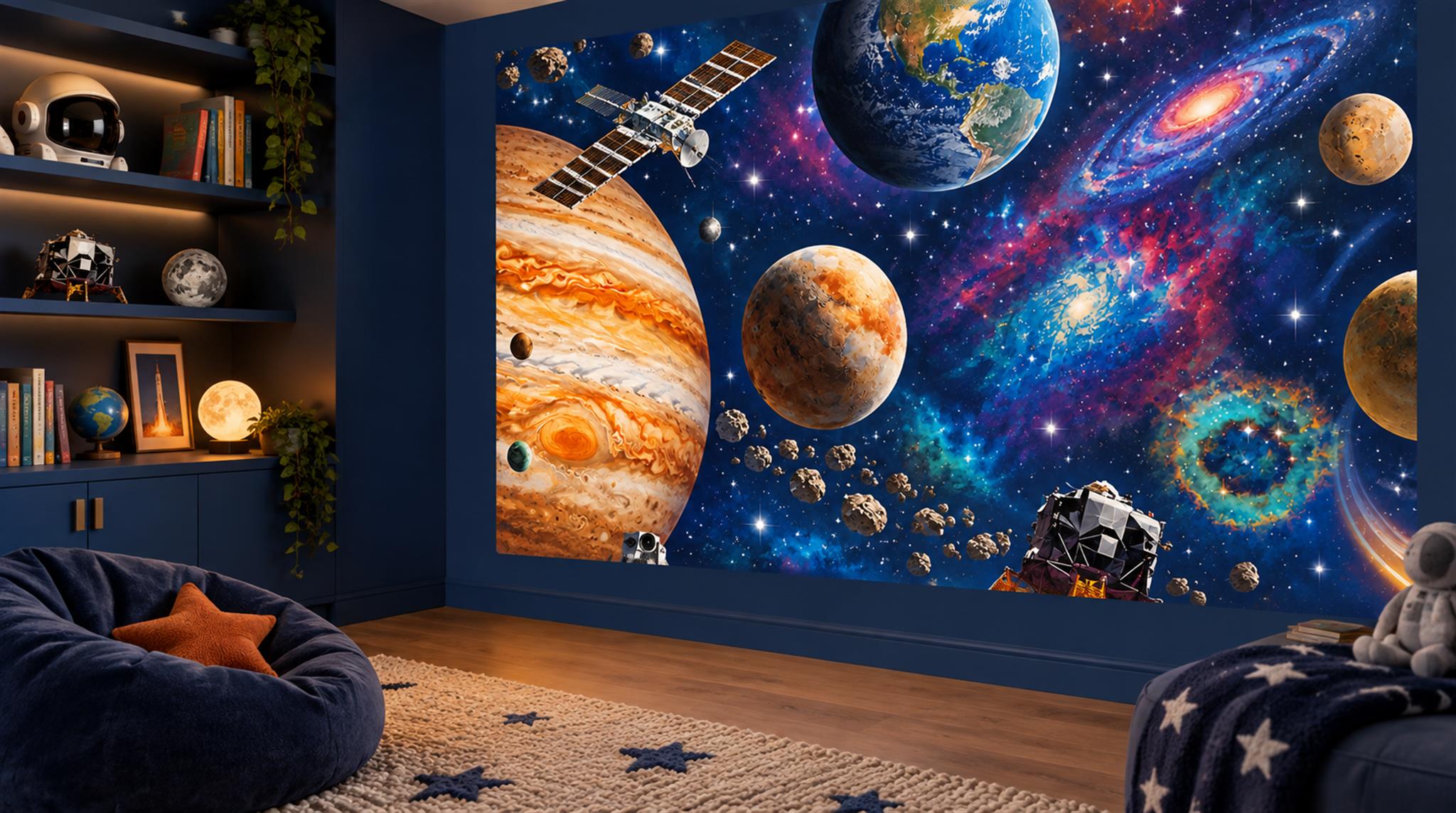 Navy Galaxy Forms Wallpaper Mural Scene