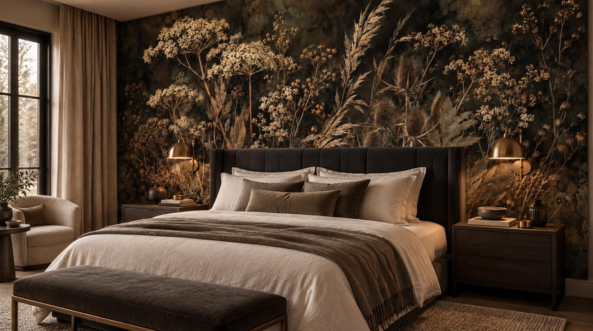 Brown Leaf Patterning Wallpaper Mural Scene