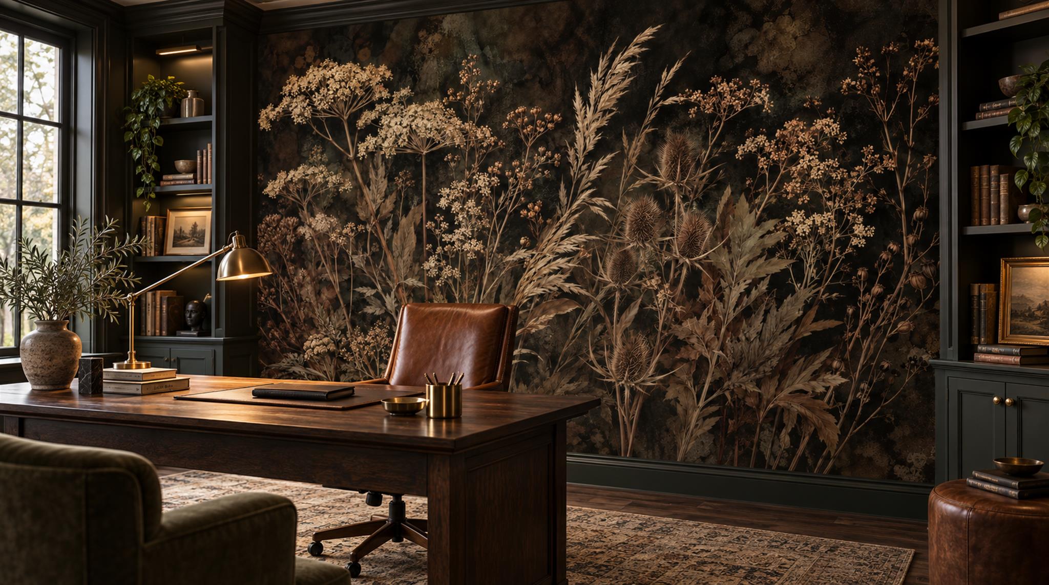 Brown Leaf Patterning Wallpaper Mural Scene