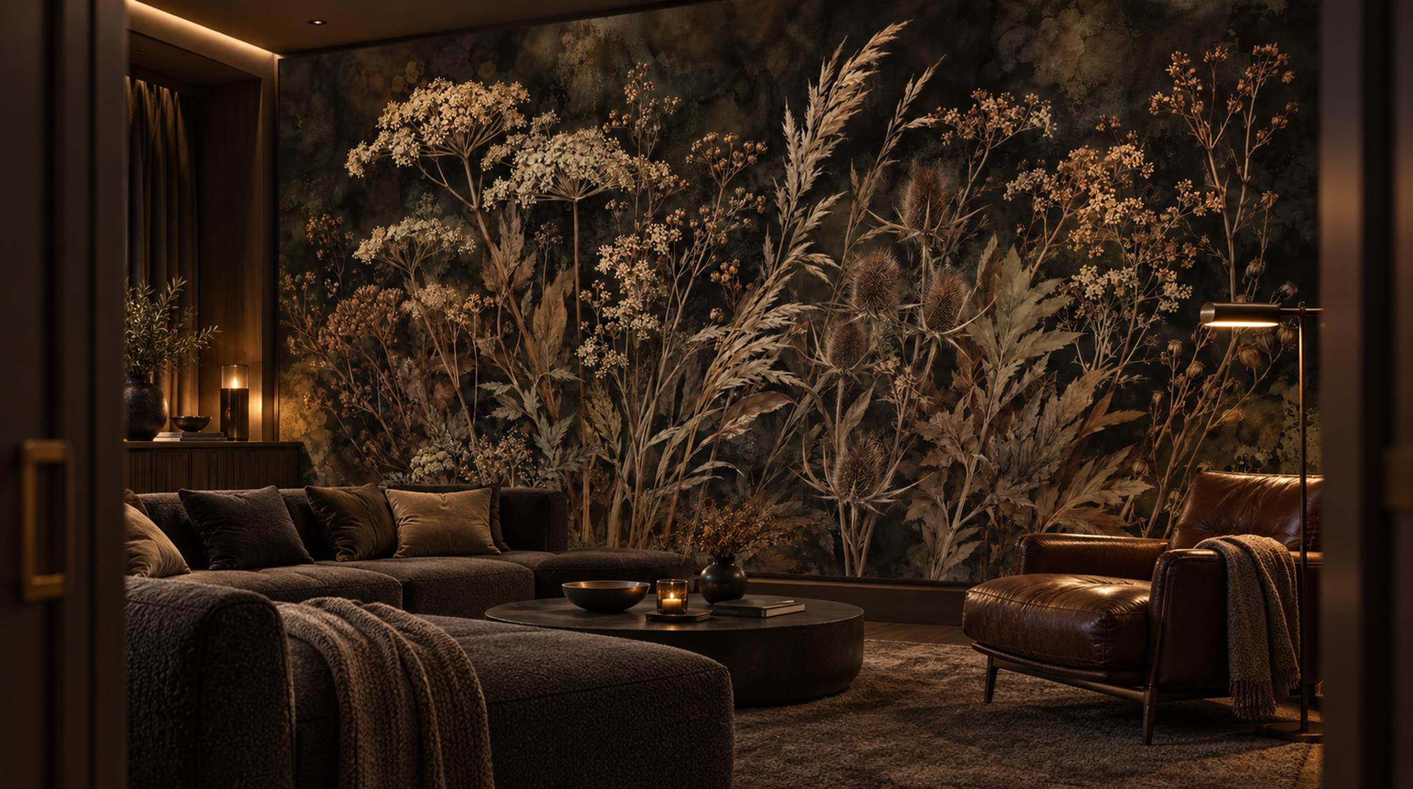 Brown Leaf Patterning Wallpaper Mural Scene