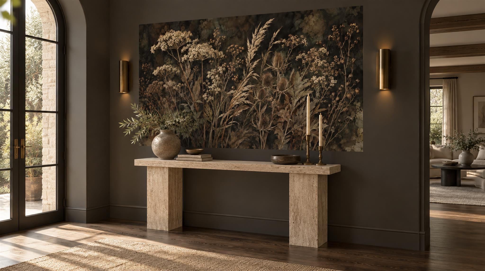 Brown Leaf Patterning Wallpaper Mural Scene