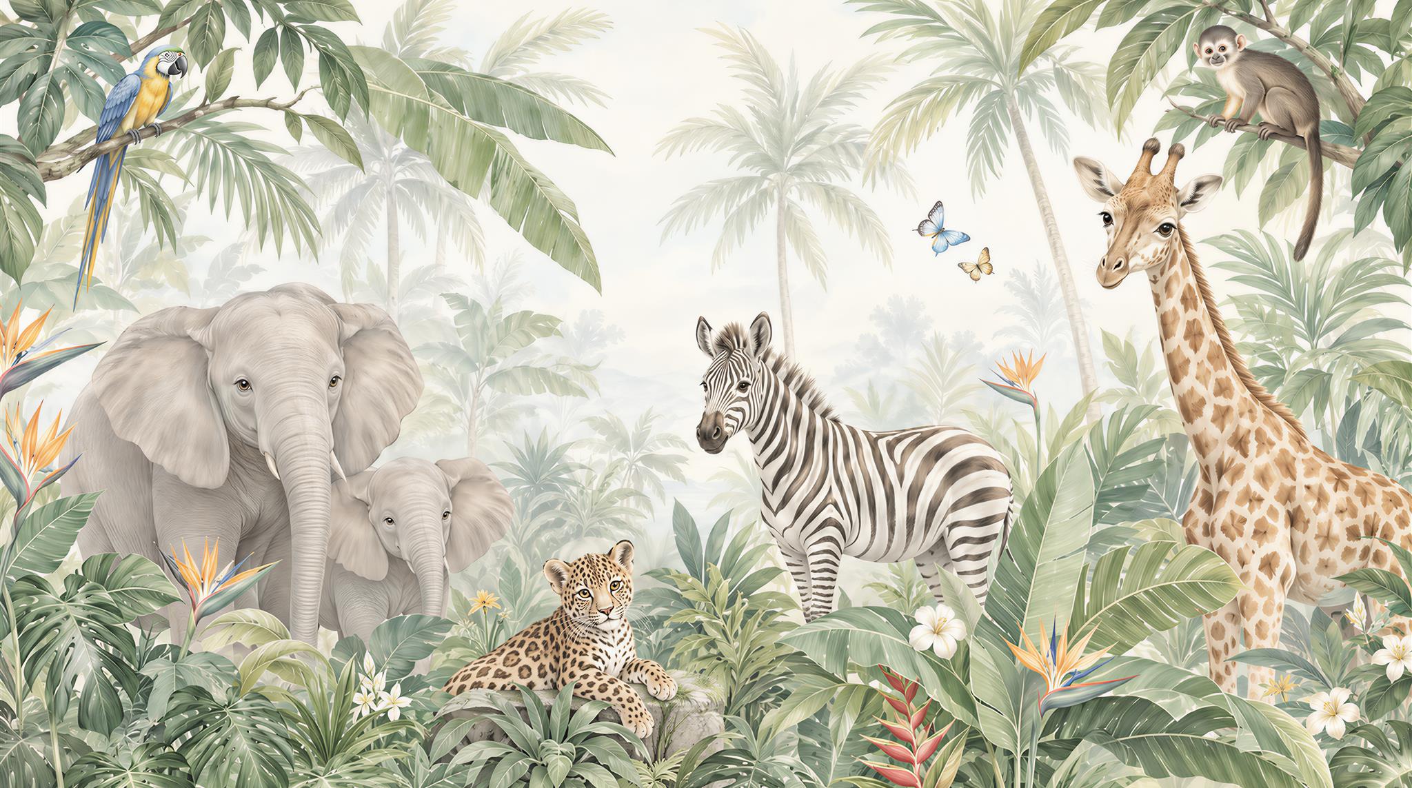 Ivory Tropical Foliage Wallpaper Mural Main