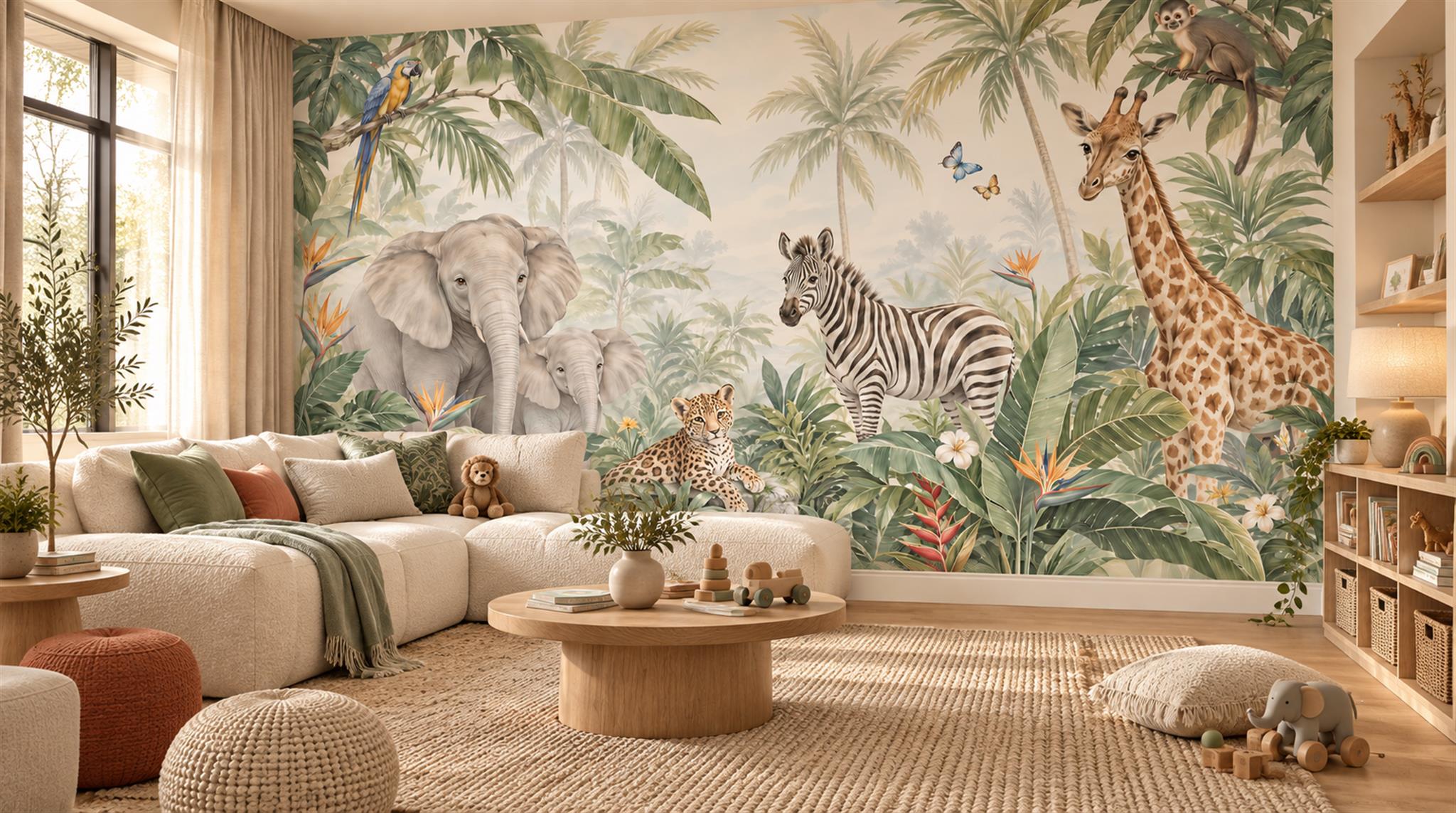 Ivory Tropical Foliage Wallpaper Mural Scene