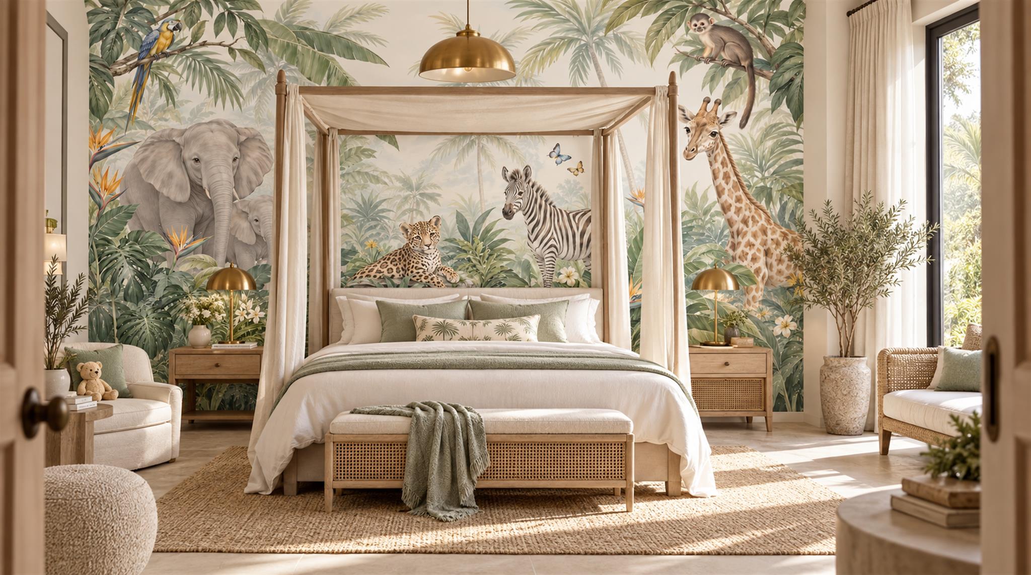 Ivory Tropical Foliage Wallpaper Mural Scene