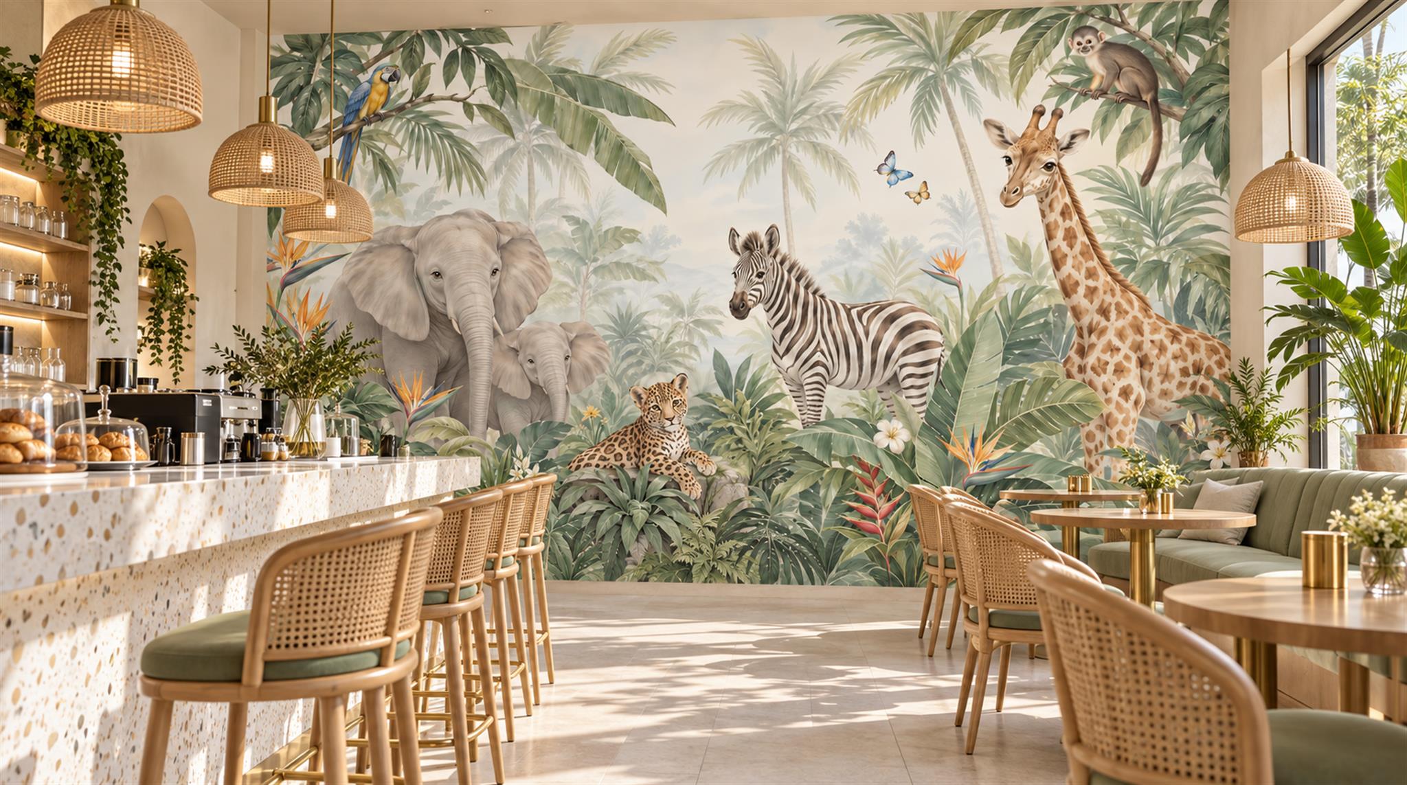 Ivory Tropical Foliage Wallpaper Mural Scene