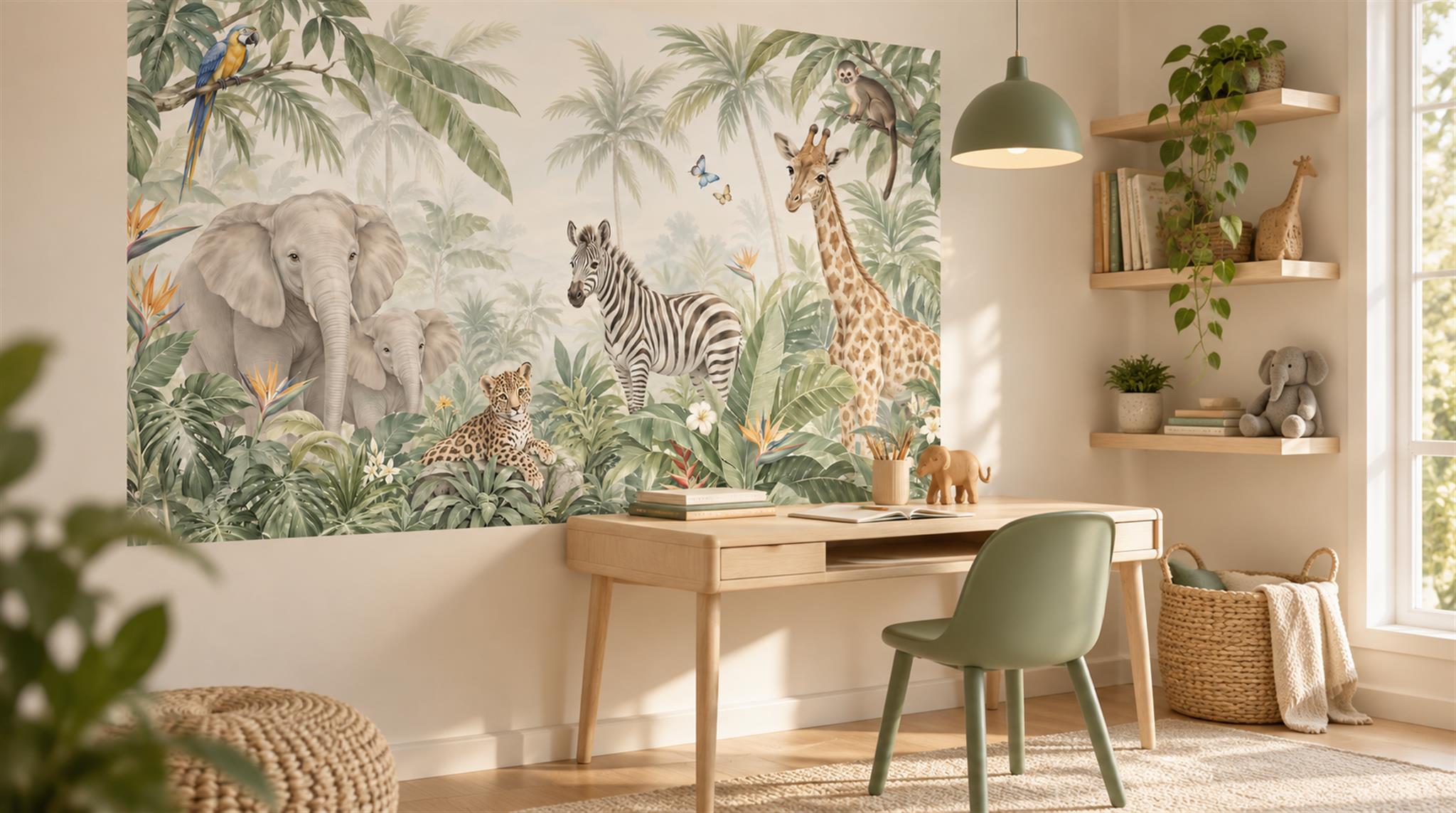 Ivory Tropical Foliage Wallpaper Mural Scene