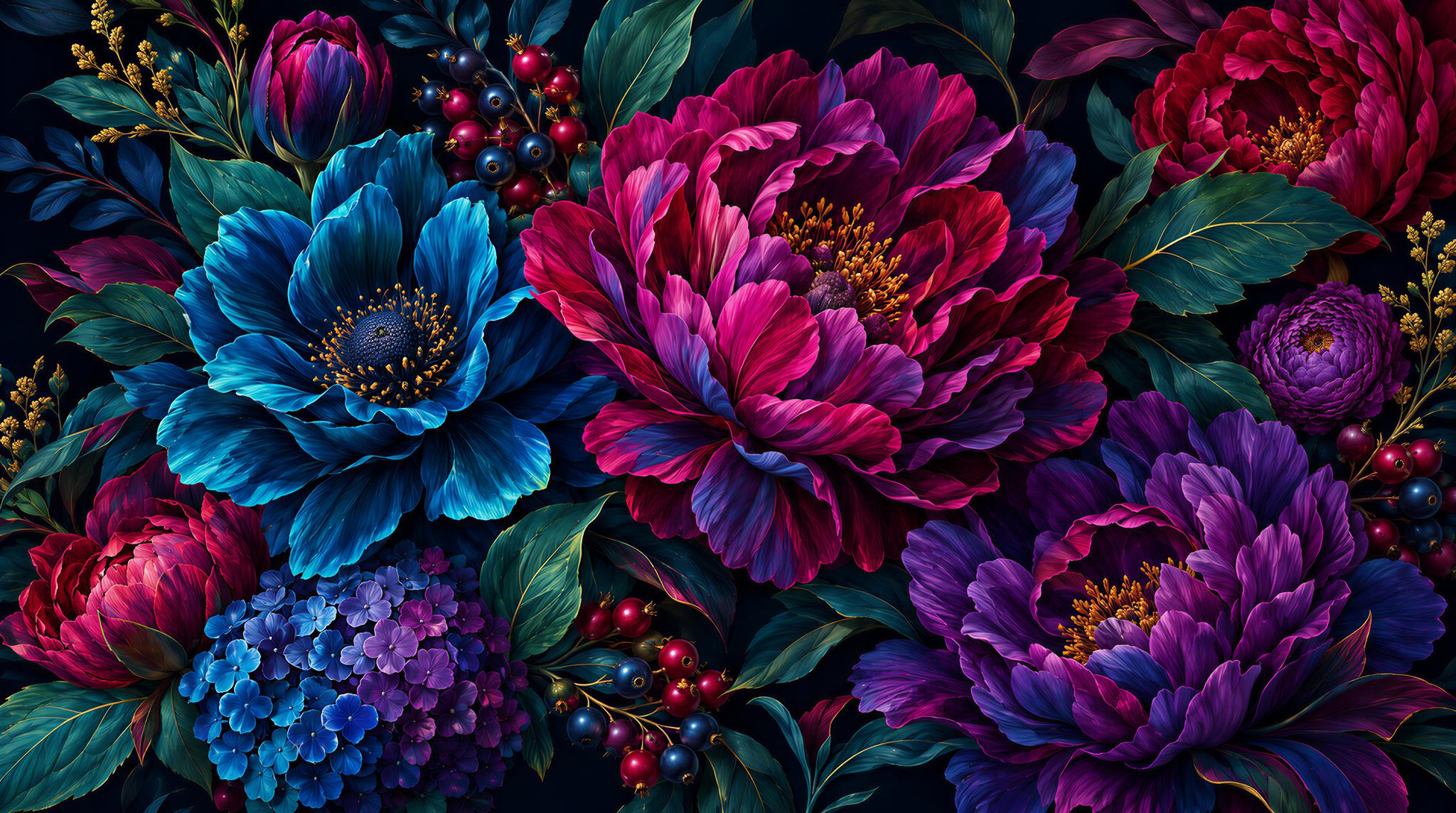 Navy Floral Foliage Wallpaper Mural Main