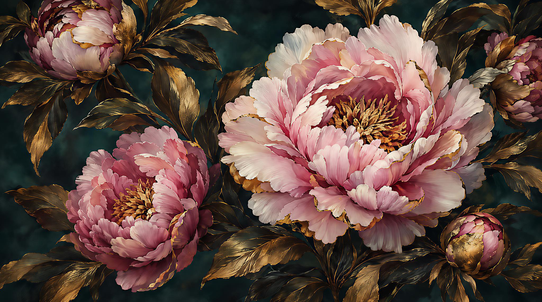 Navy Peony Flowers Wallpaper Mural Main
