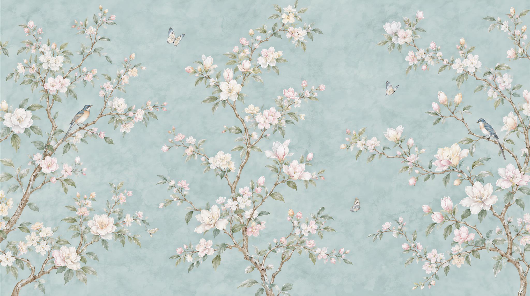 Blue Blossom Branches Wallpaper Mural Main