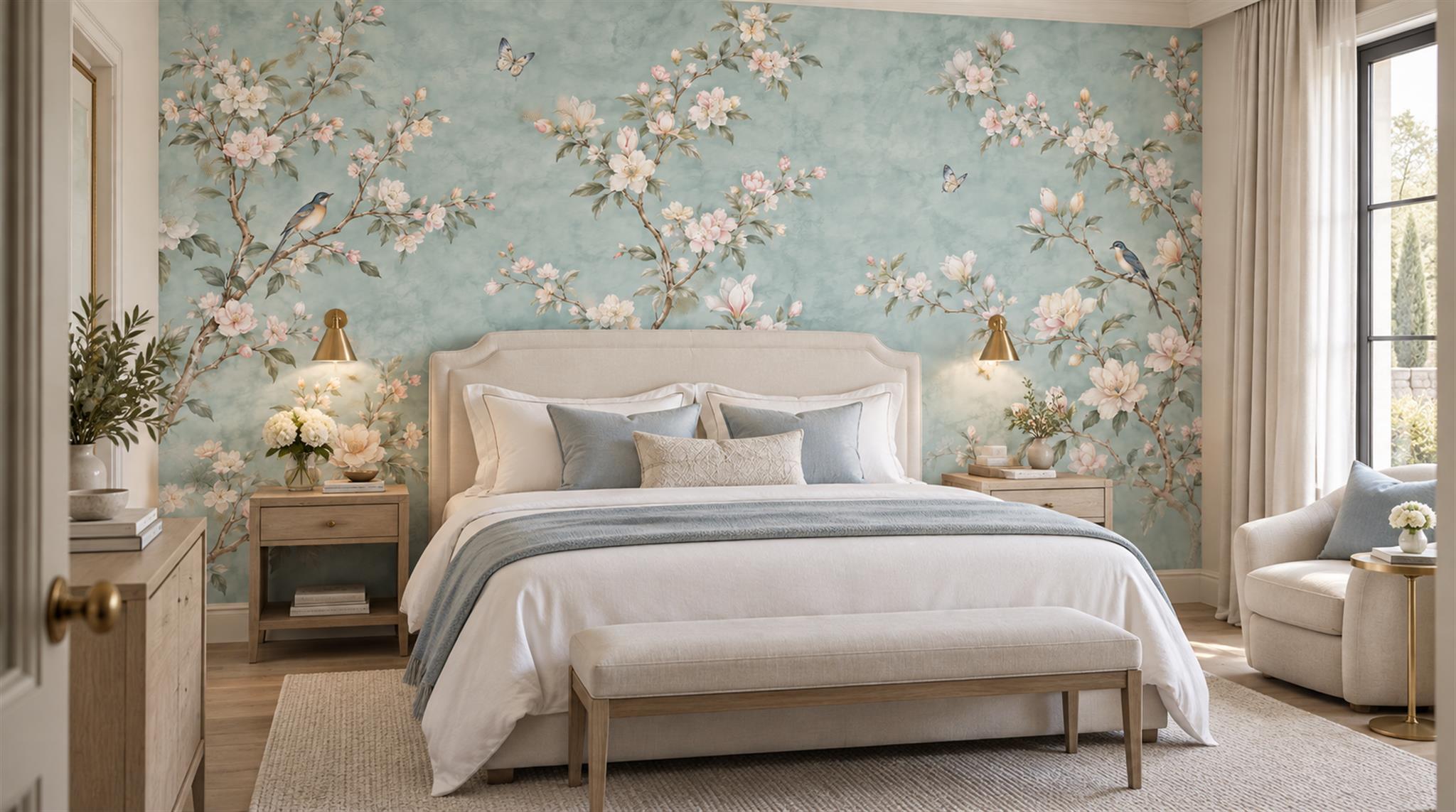 Blue Blossom Branches Wallpaper Mural Main