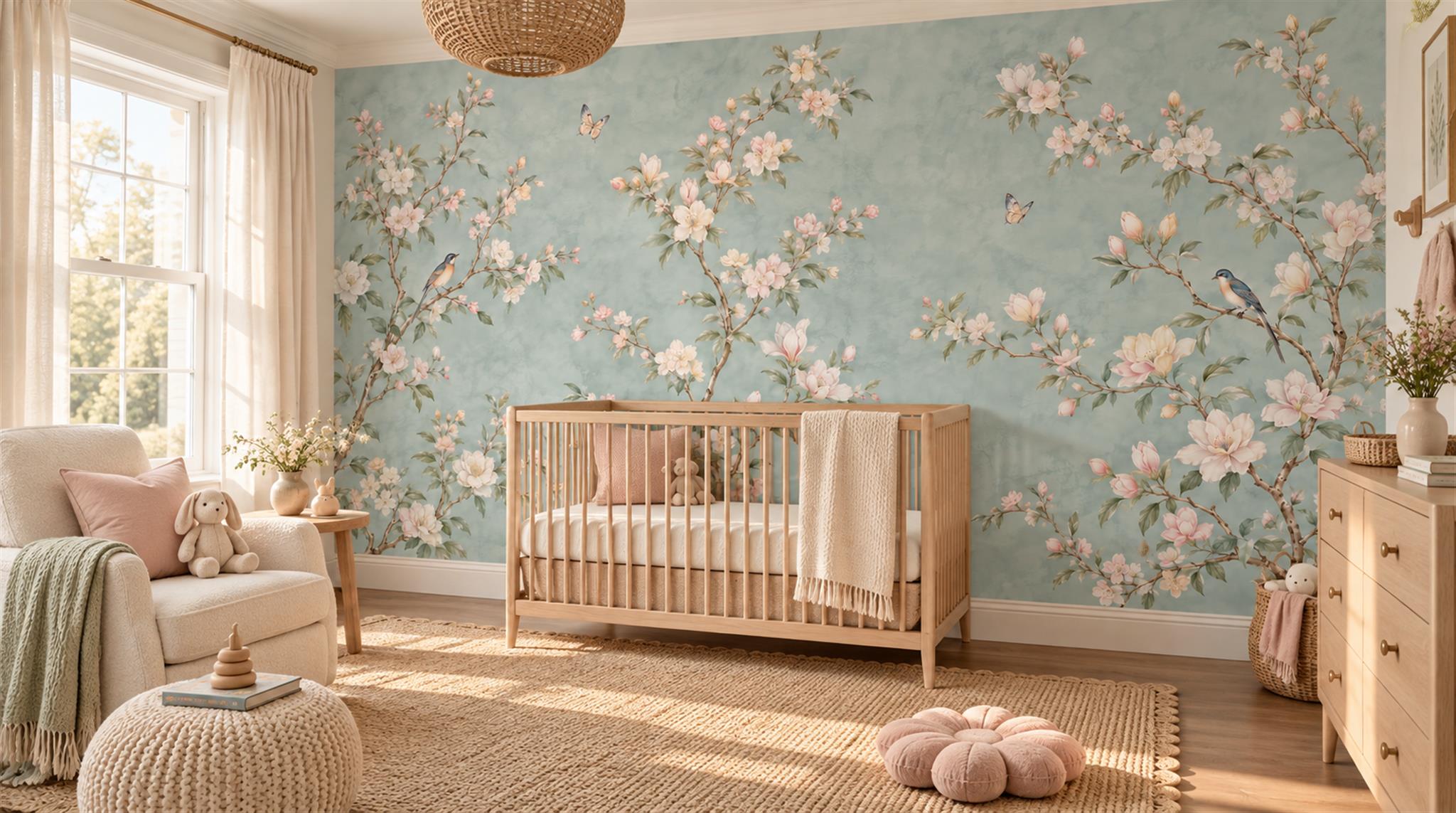Blue Blossom Branches Wallpaper Mural Scene