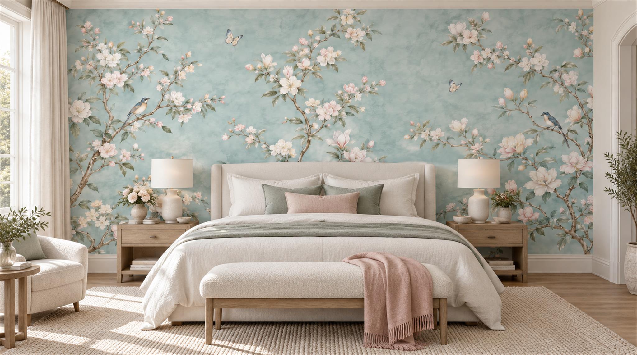 Blue Blossom Branches Wallpaper Mural Scene