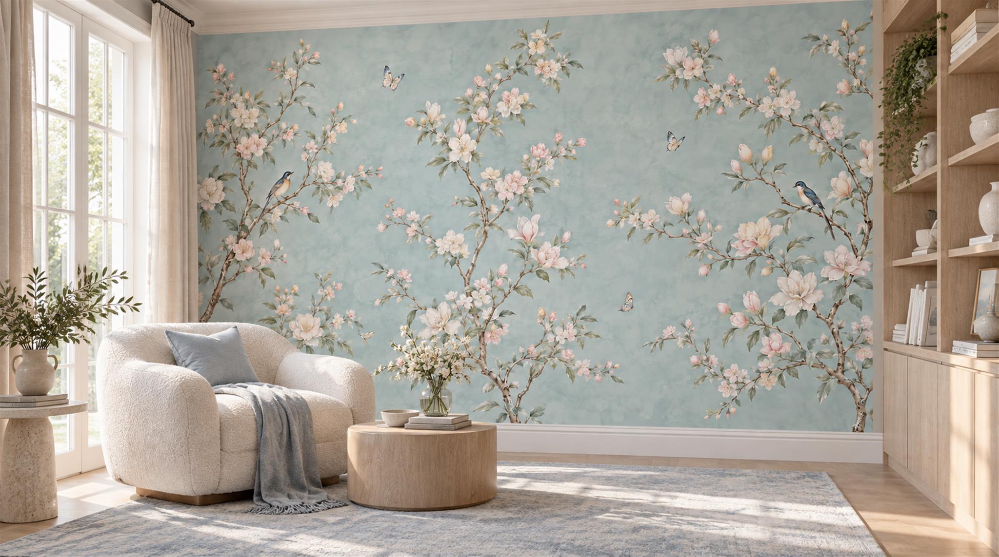 Blue Blossom Branches Wallpaper Mural Scene