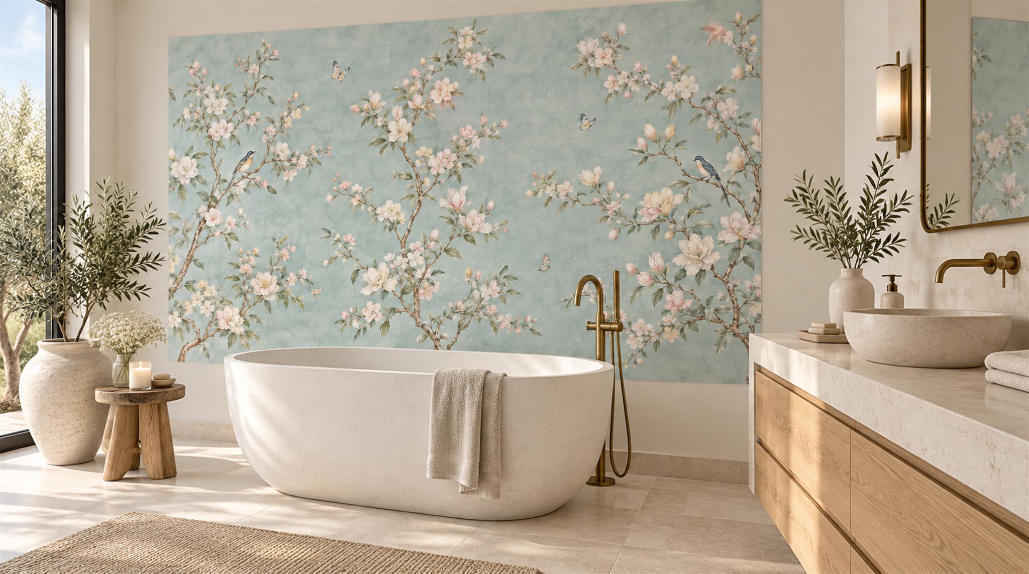 Blue Blossom Branches Wallpaper Mural Scene