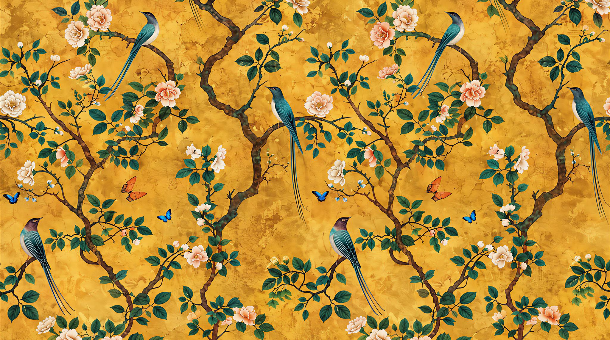 Gold Blossom Branches Wallpaper Mural Scene
