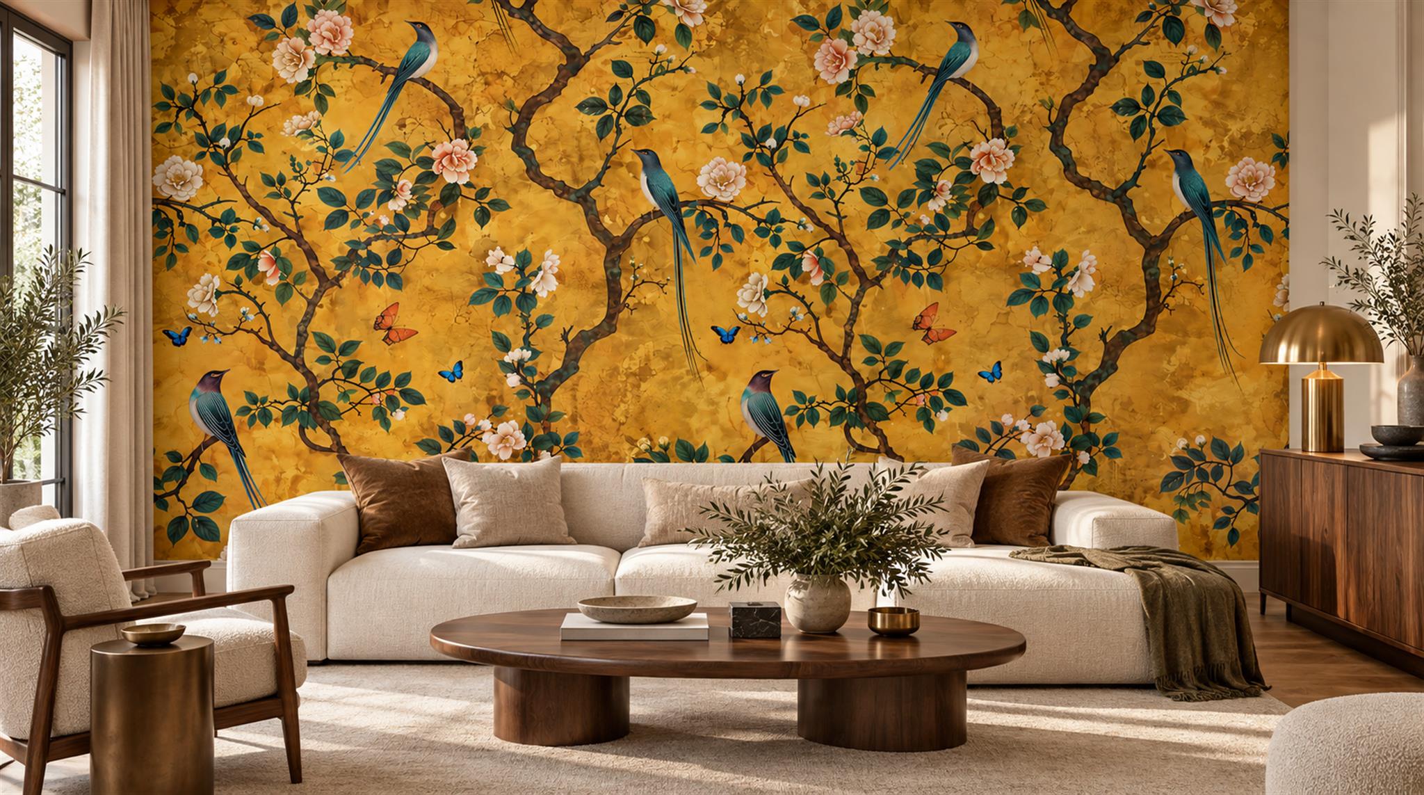 Gold Blossom Branches Wallpaper Mural Main
