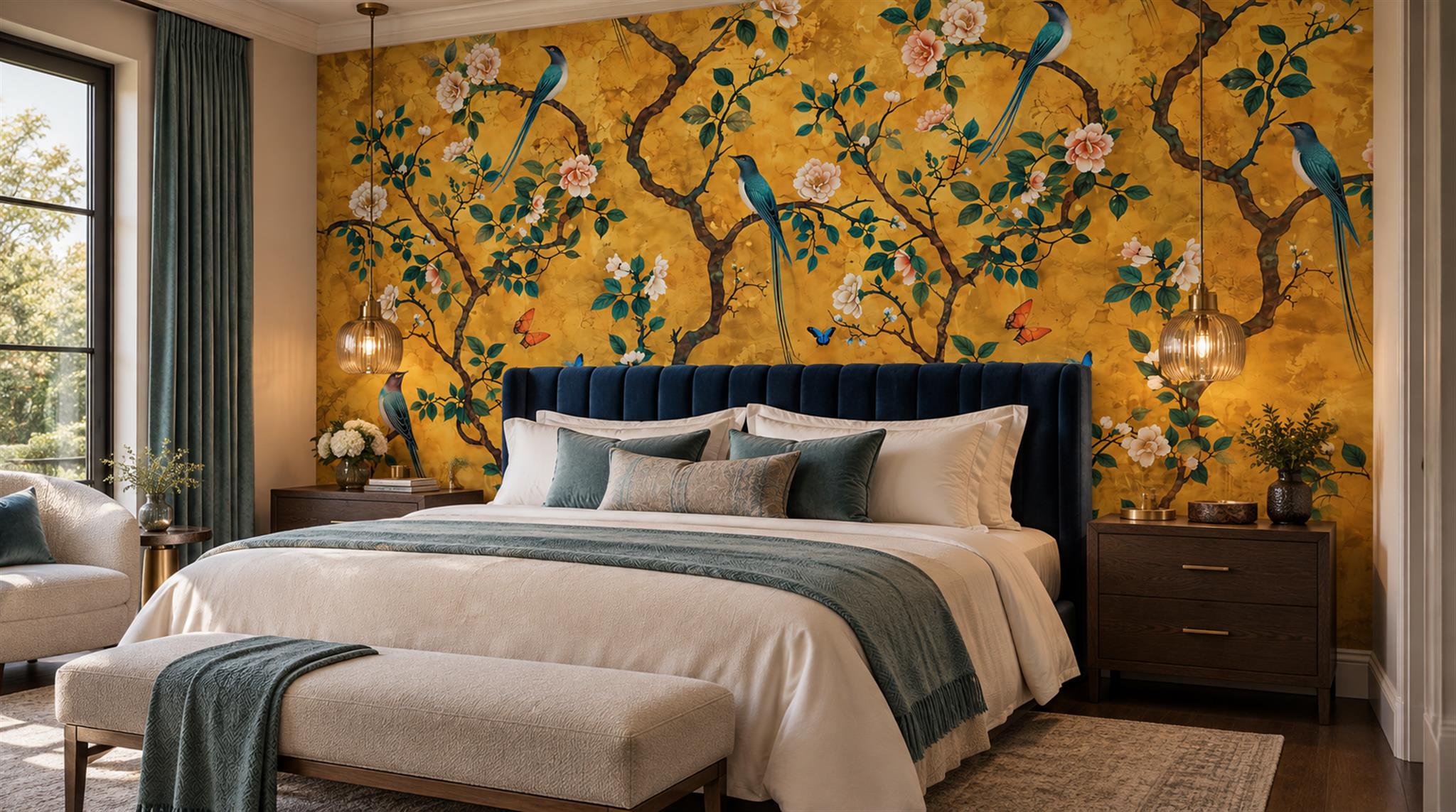 Gold Blossom Branches Wallpaper Mural Scene