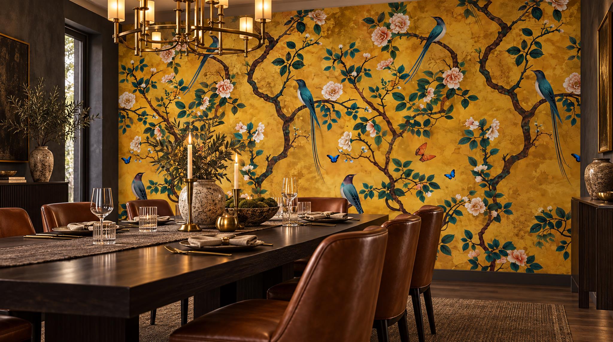 Gold Blossom Branches Wallpaper Mural Scene