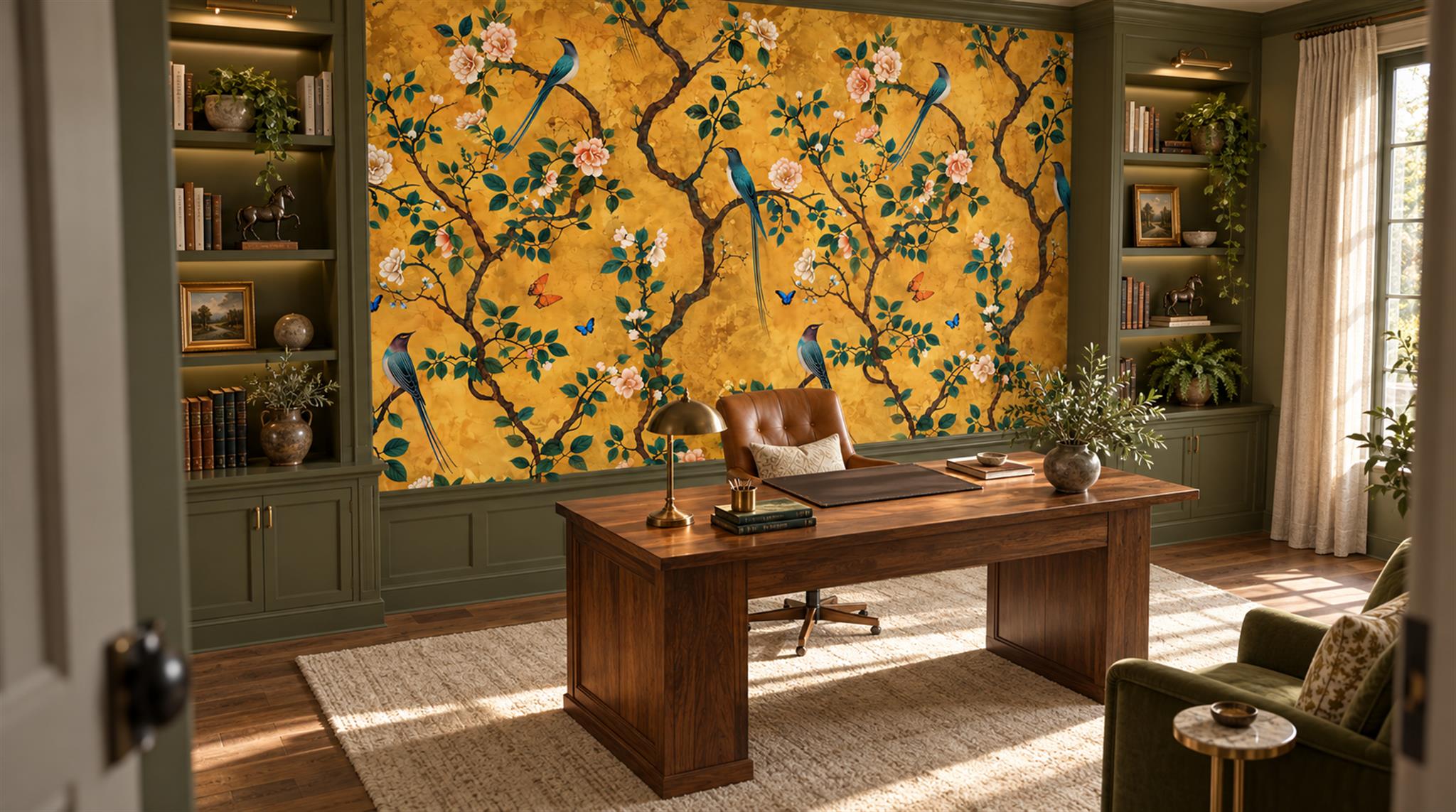 Gold Blossom Branches Wallpaper Mural Scene